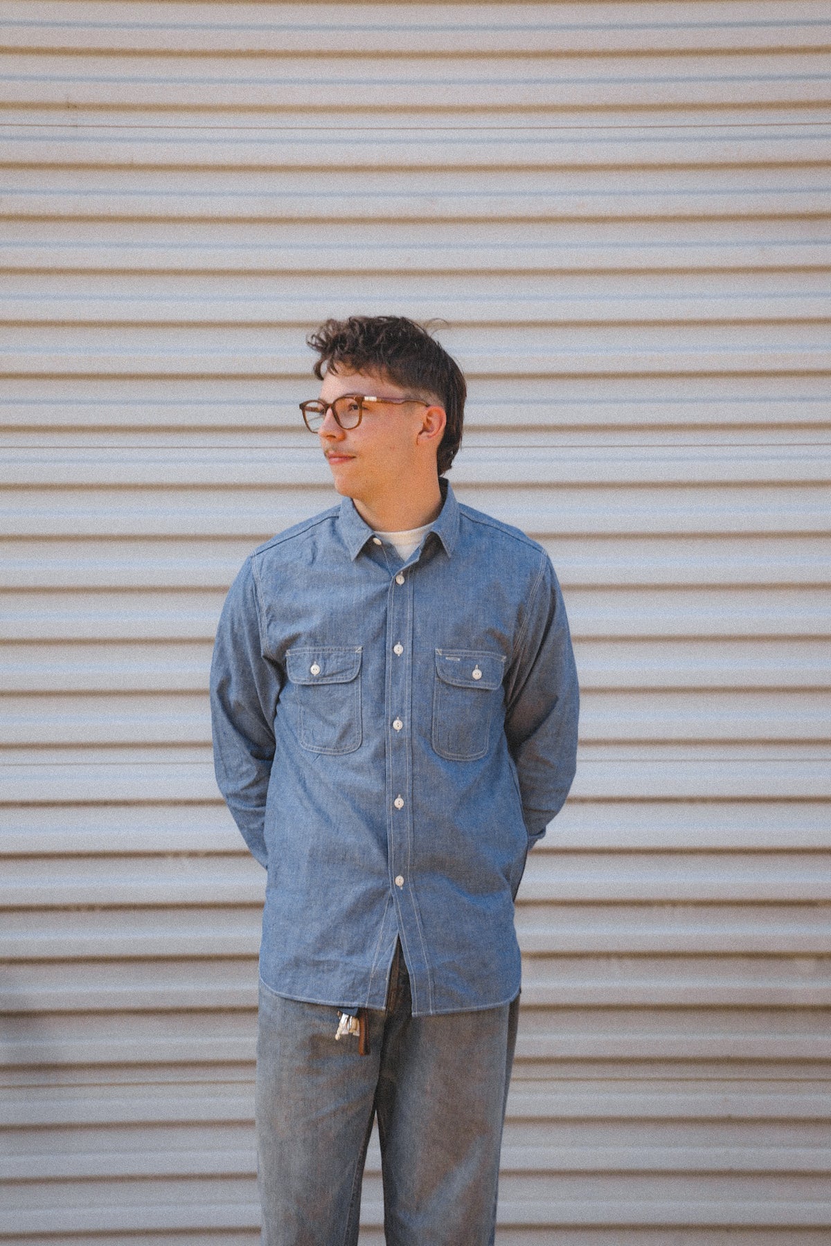 F3494 FOB Factory Chambray Work Shirt- Indigo