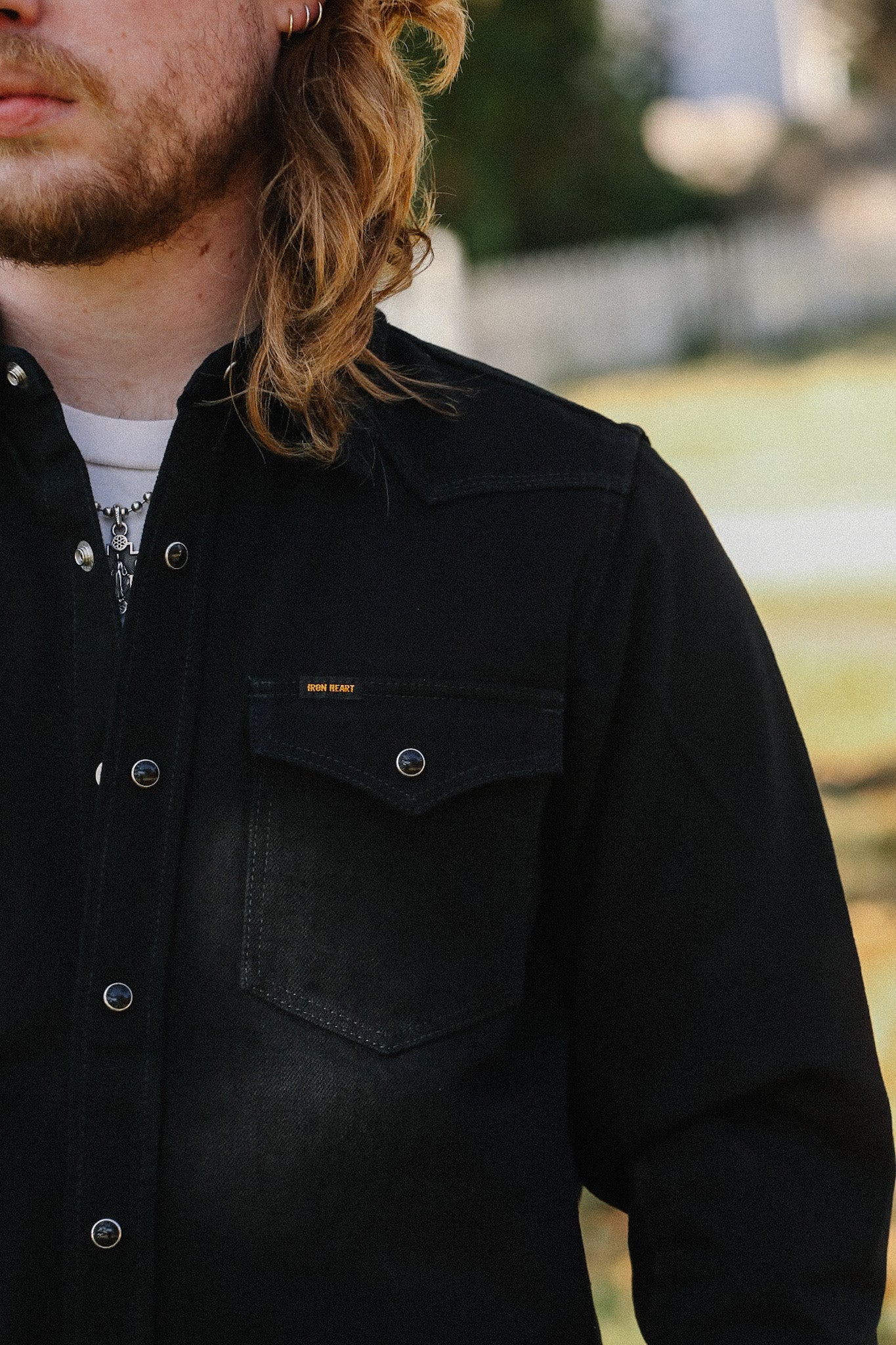 IHSH-218-BLK 12oz Selvedge Denim Western Shirt 