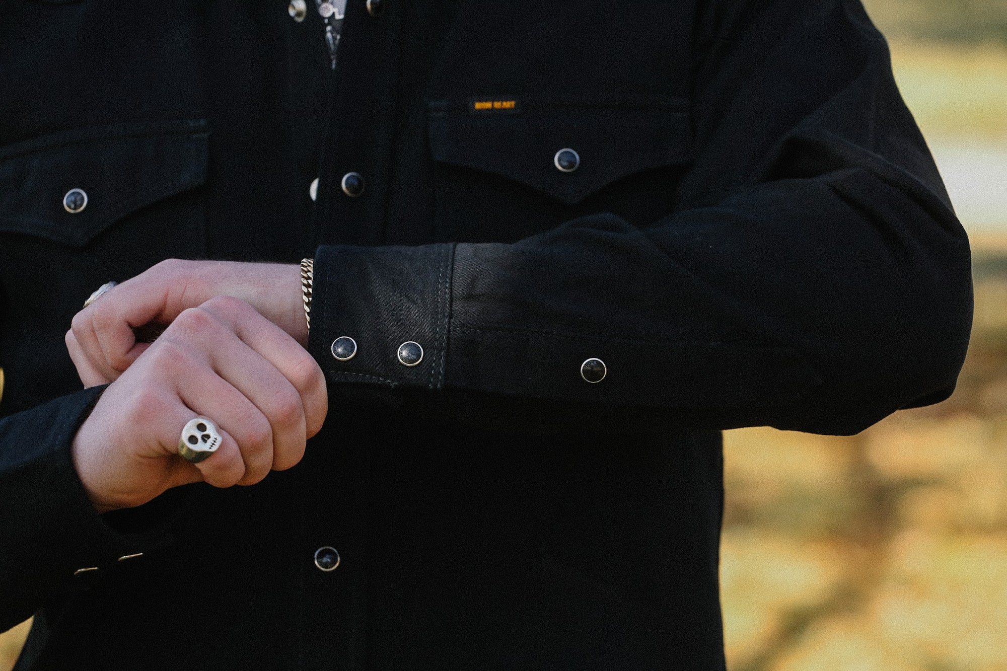 IHSH-218-BLK 12oz Selvedge Denim Western Shirt "The Johnny Cash III" - Black