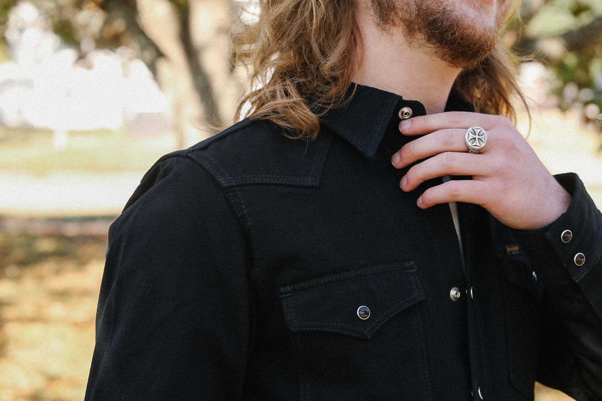 IHSH-218-BLK 12oz Selvedge Denim Western Shirt "The Johnny Cash III" - Black