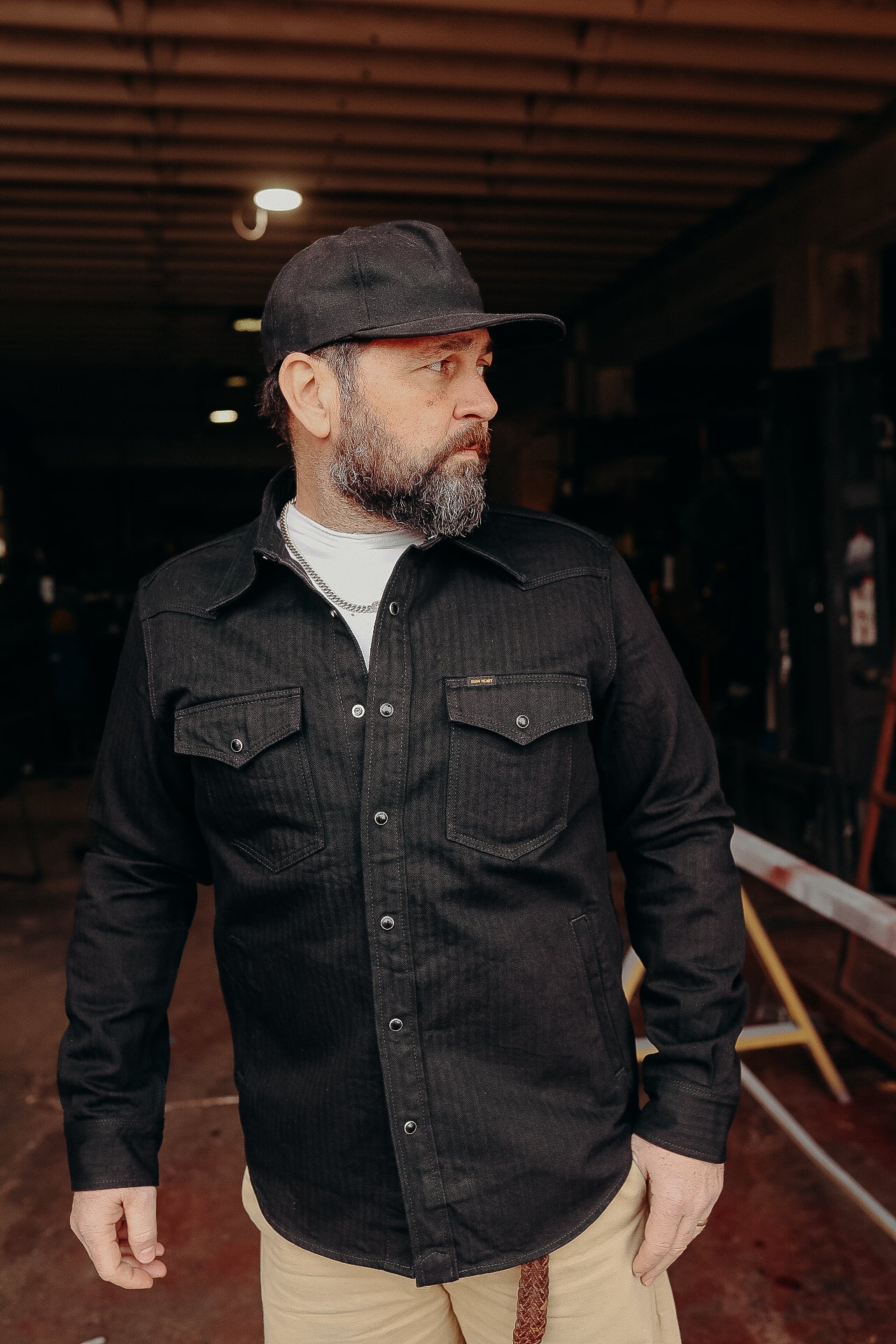 14oz Herringbone CPO Western Shirt - Black IHSH-410-BLK