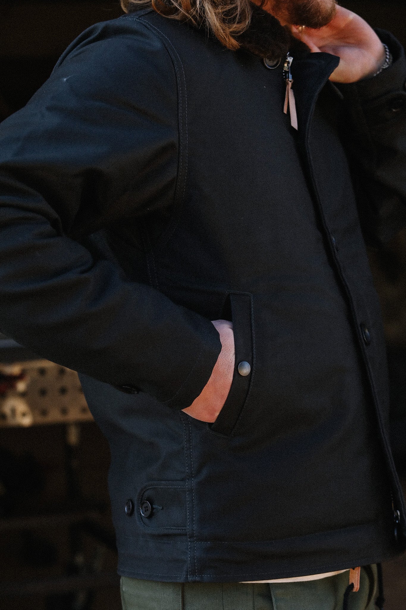 IHM-37-BLK Oiled Whipcord N1 Deck Jacket - Black