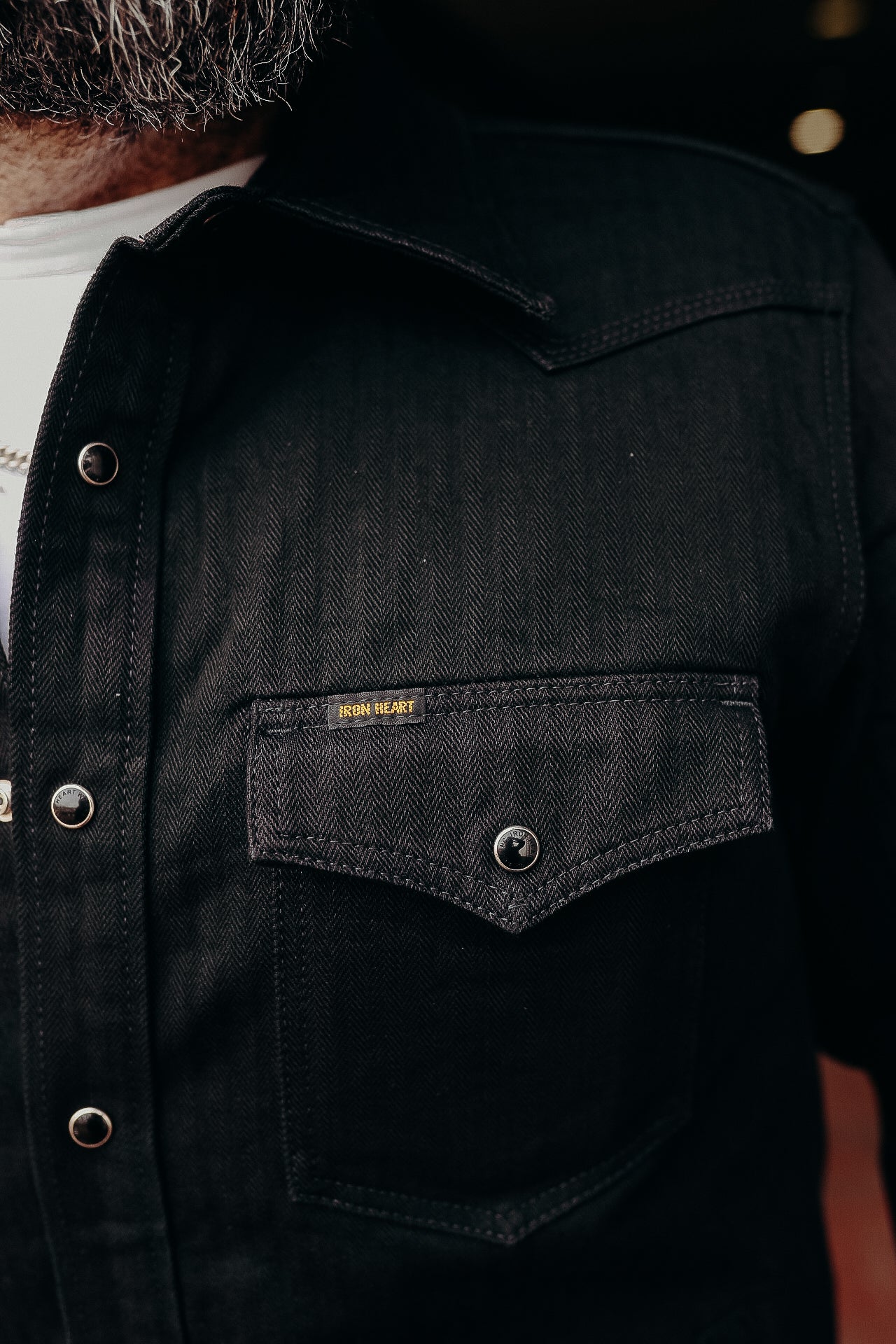 14oz Herringbone CPO Western Shirt - Black IHSH-410-BLK