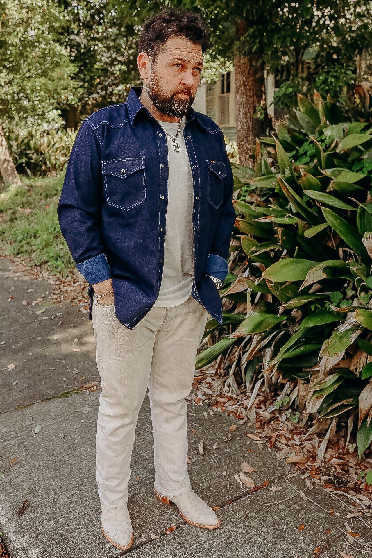 10oz Selvedge Denim Western Shirt - Indigo Overdyed Blue