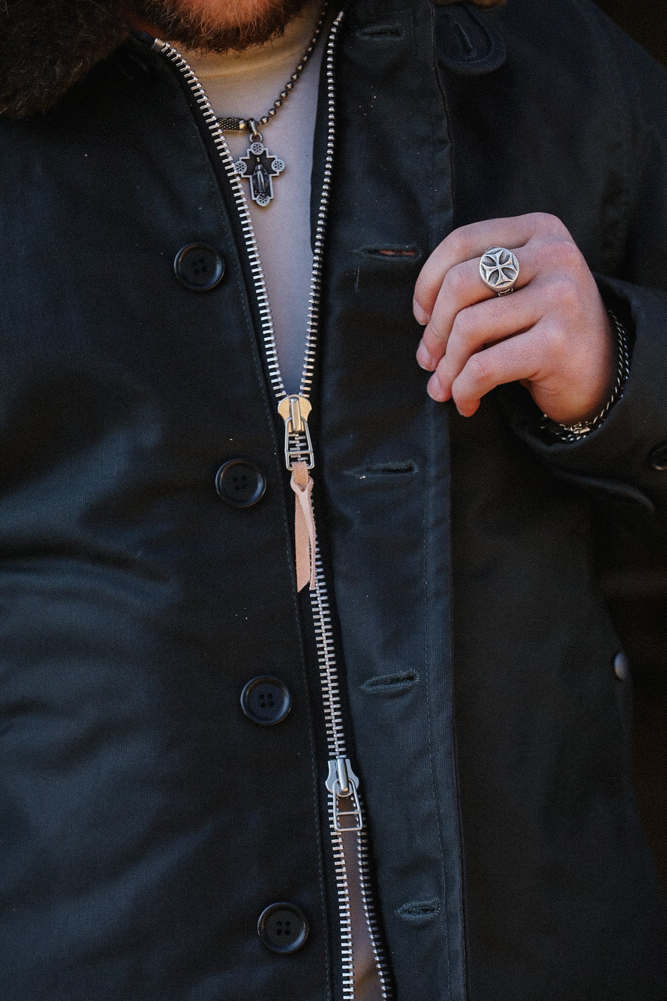 IHM-37-BLK Oiled Whipcord N1 Deck Jacket - Black