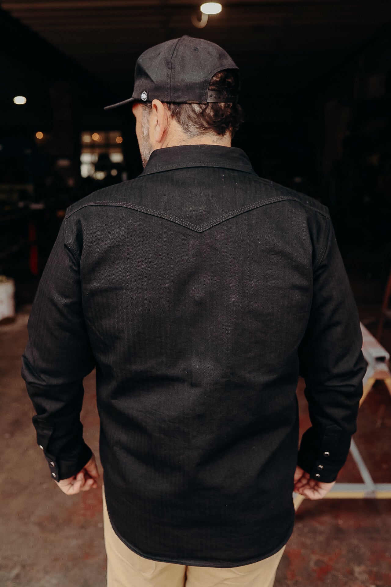 14oz Herringbone CPO Western Shirt - Black IHSH-410-BLK