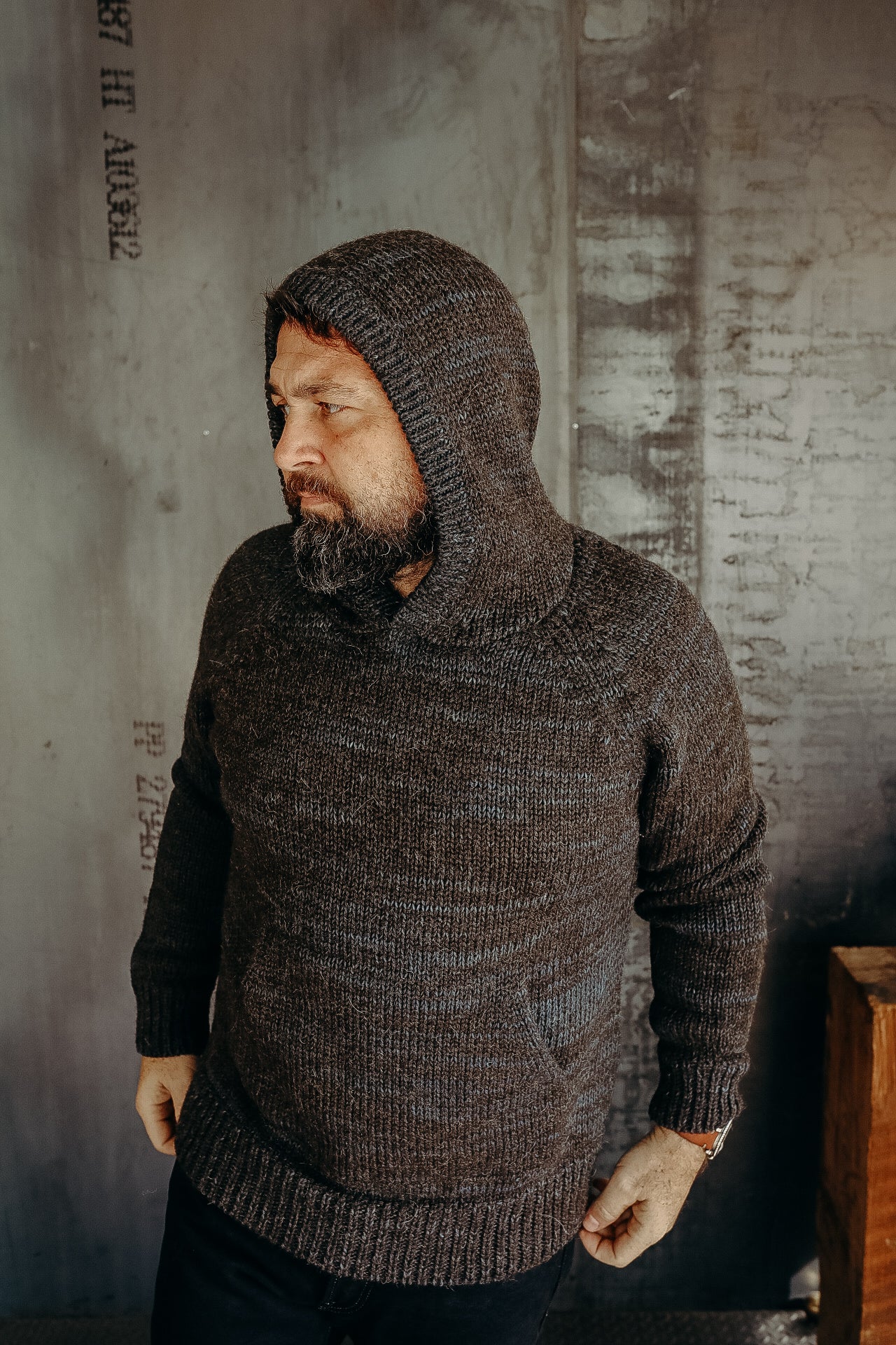 Nova Hoody- charcoal alpaca indigo cotton