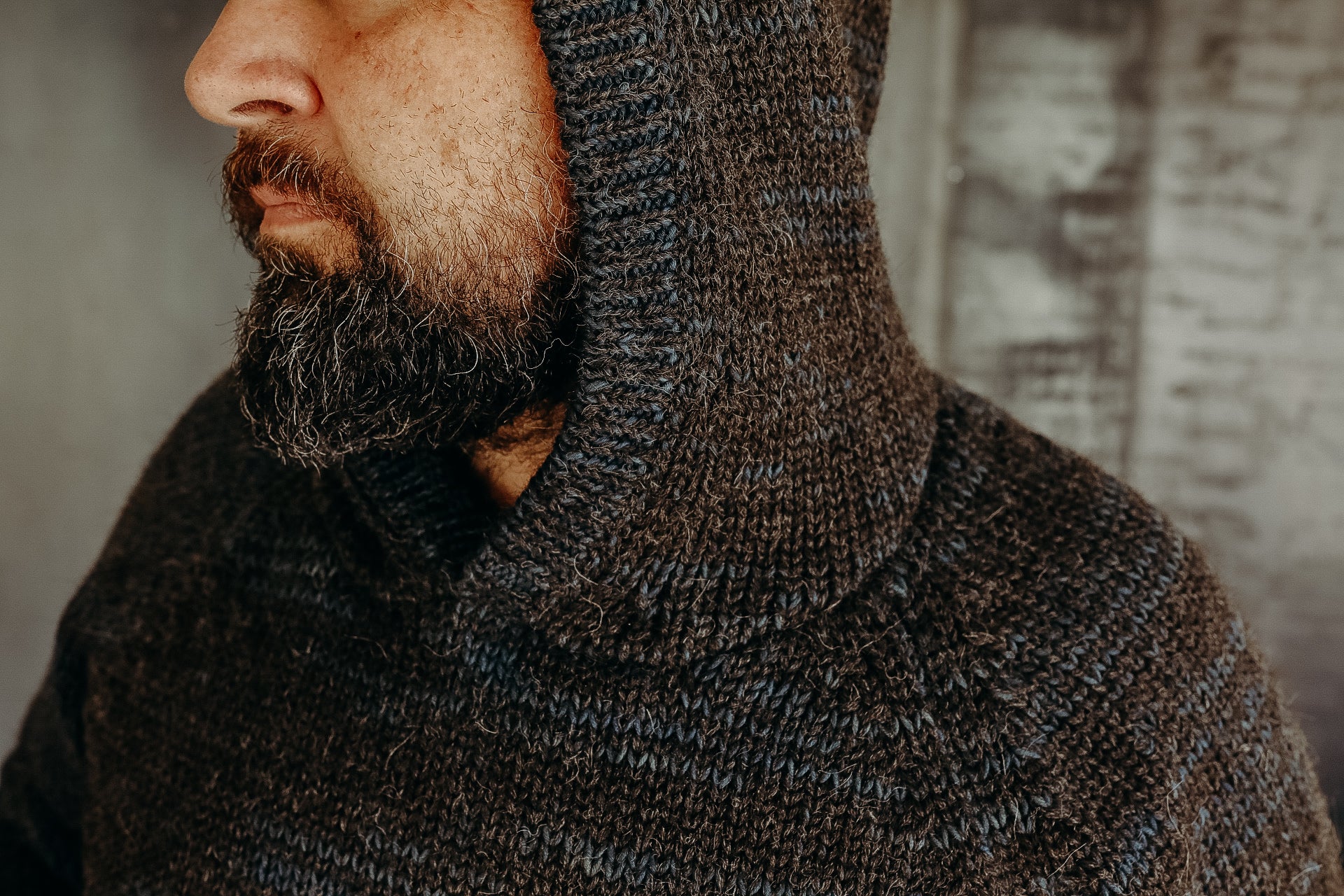 Nova Hoody- charcoal alpaca indigo cotton