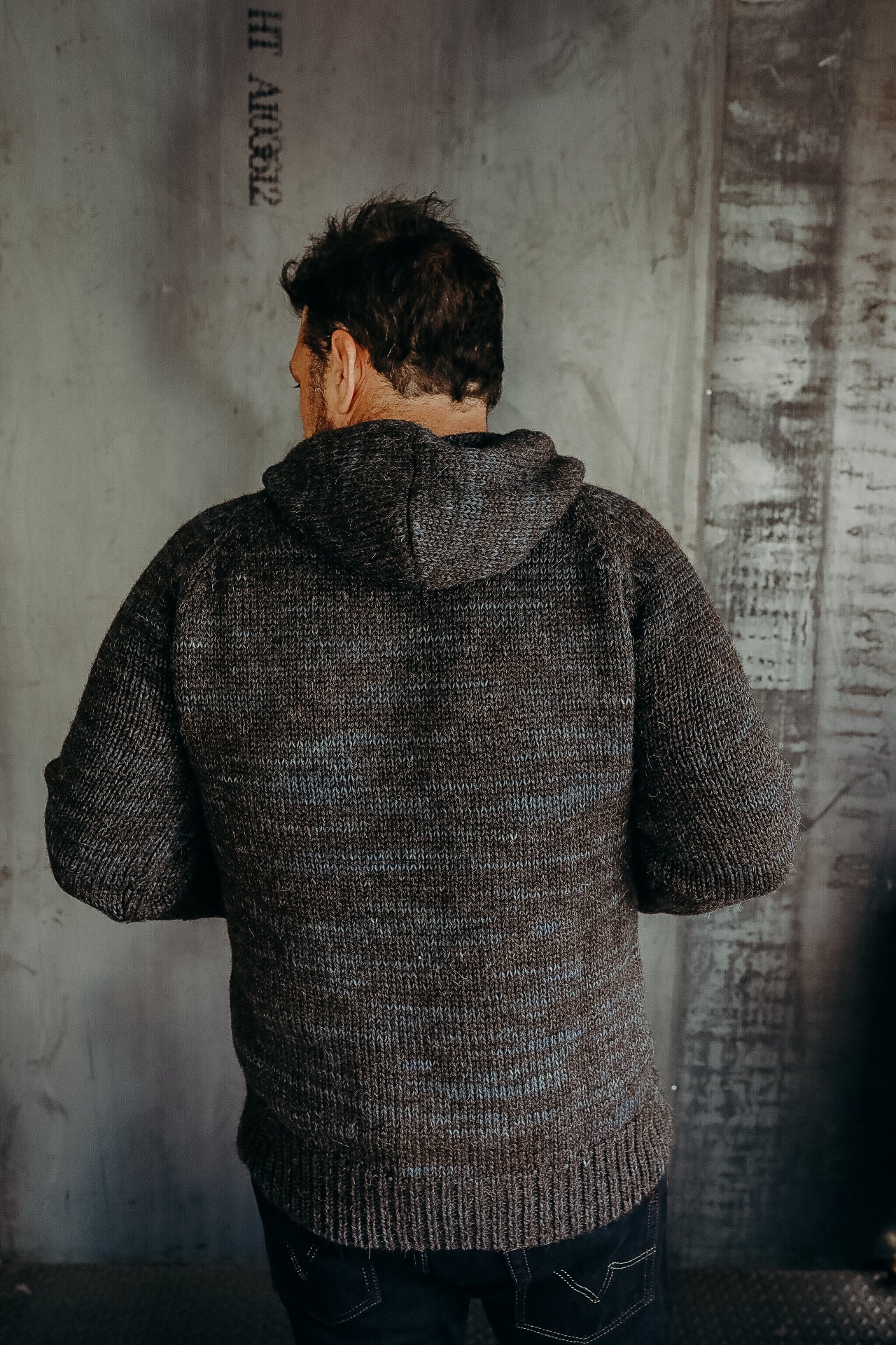 Nova Hoody- charcoal alpaca indigo cotton