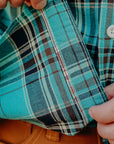 5oz Selvedge Madras Check Short Sleeve Work Shirt - Green