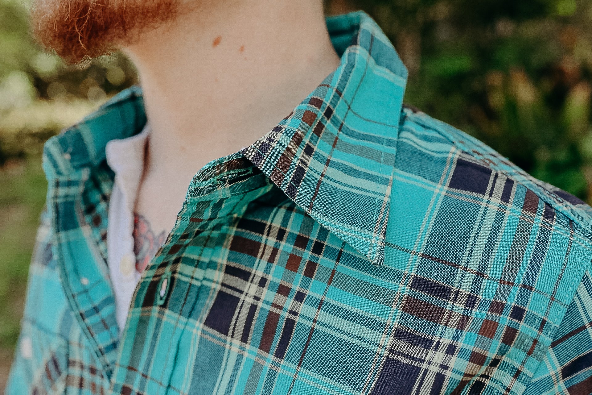 5oz Selvedge Madras Check Short Sleeve Work Shirt - Green