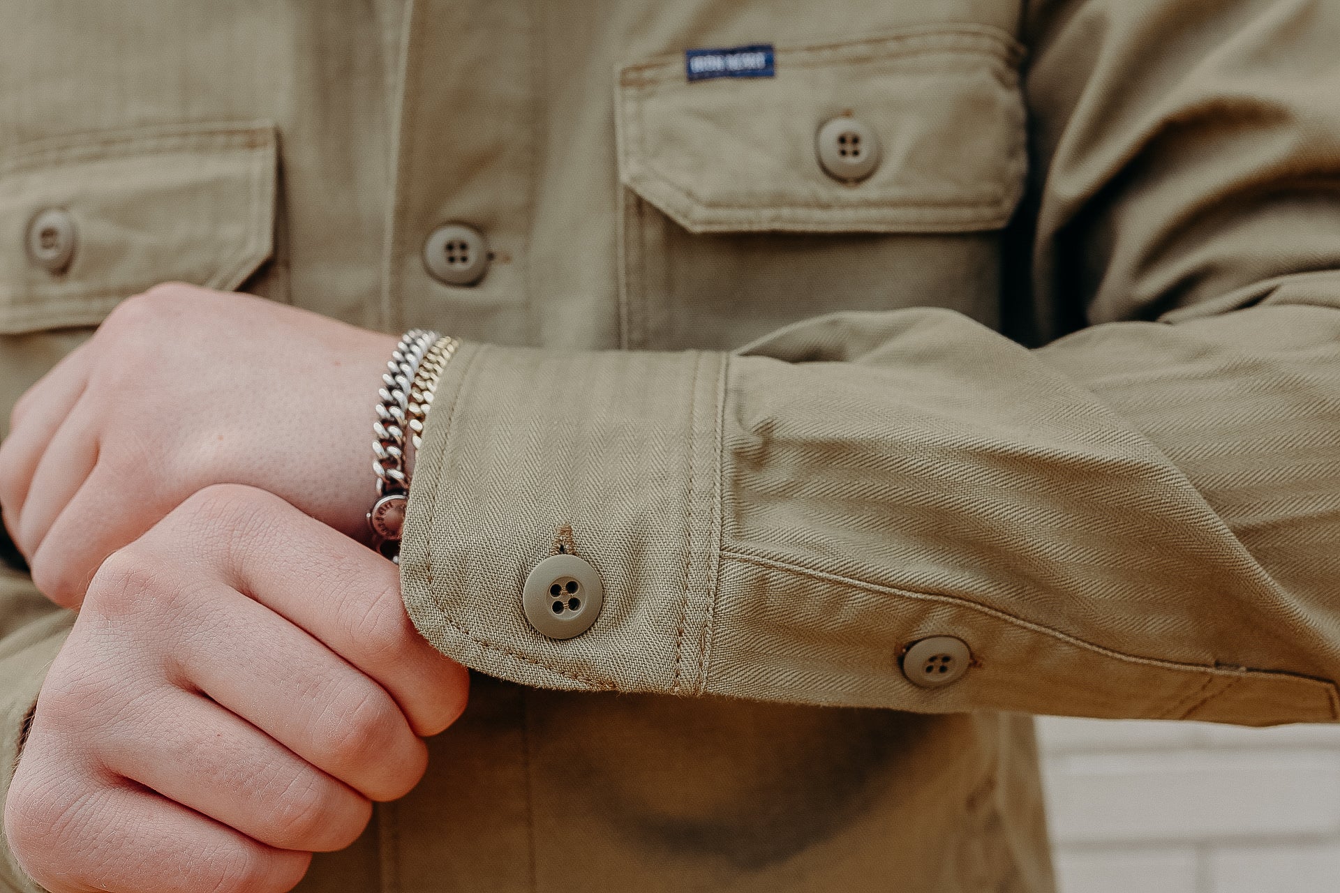 9oz Herringbone Military Shirt - Beige IHSH-385-BEI