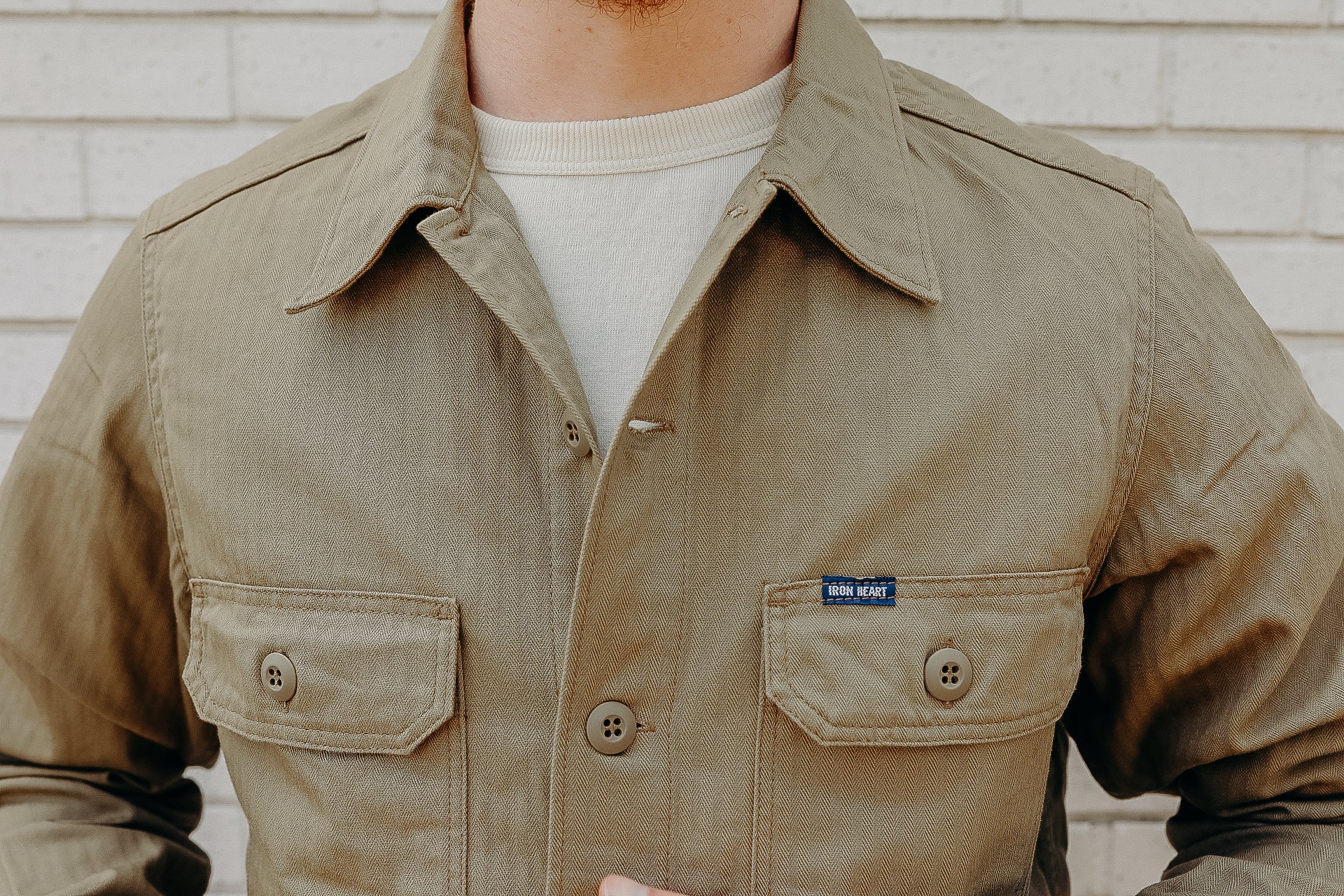 9oz Herringbone Military Shirt - Beige IHSH-385-BEI