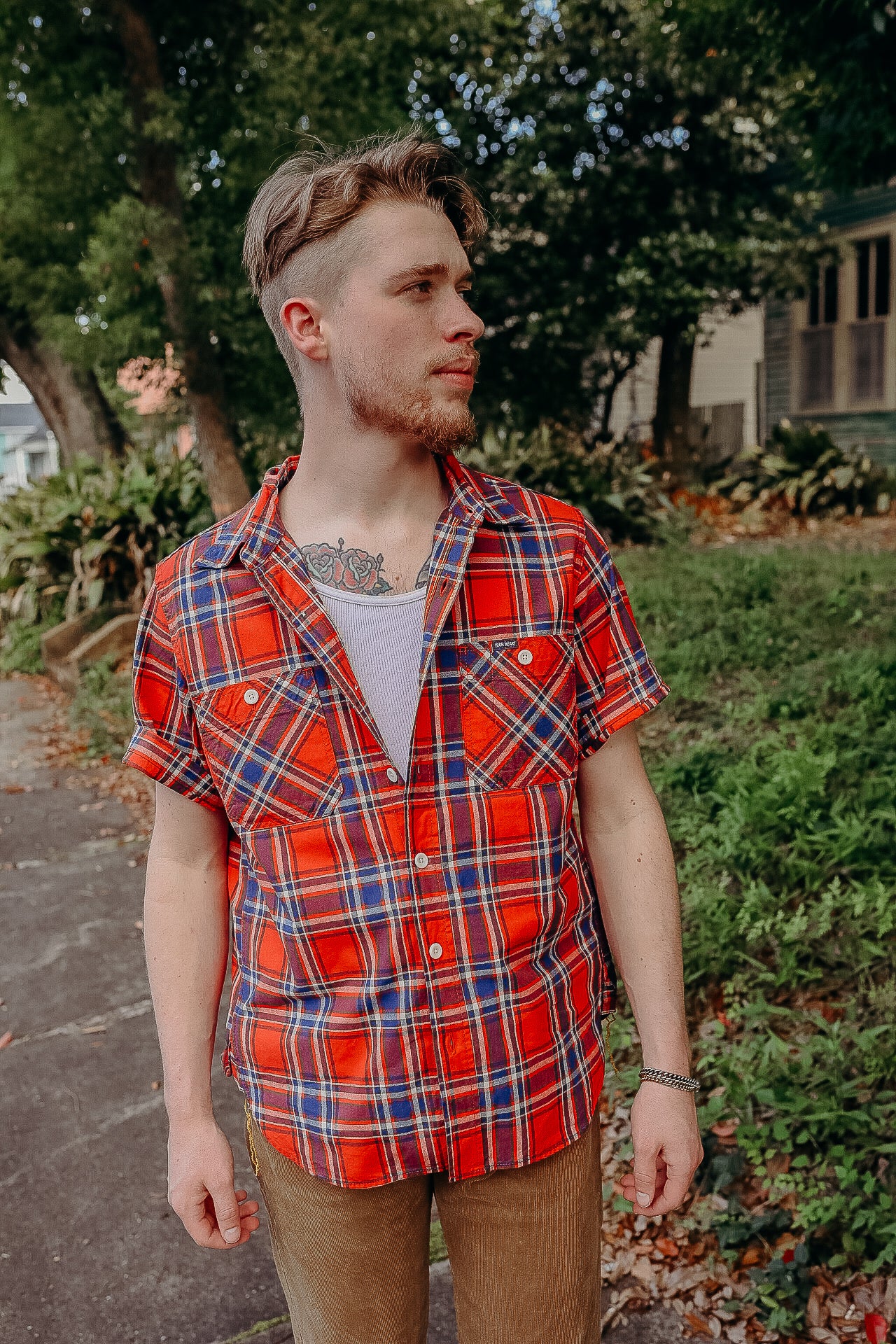 5oz Selvedge Madras Check Short Sleeve Work Shirt - Red