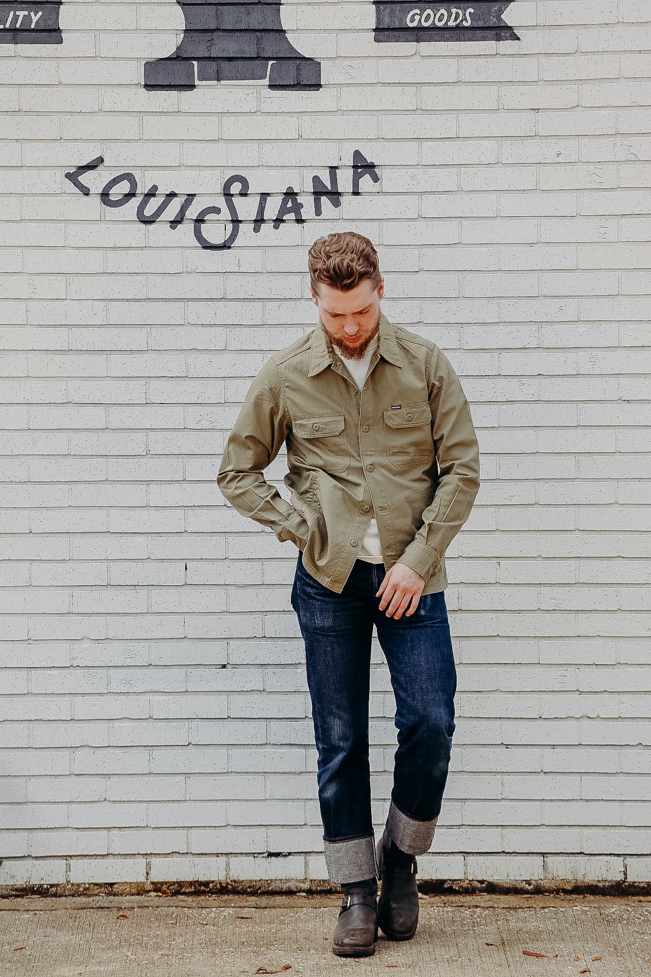 9oz Herringbone Military Shirt - Beige IHSH-385-BEI