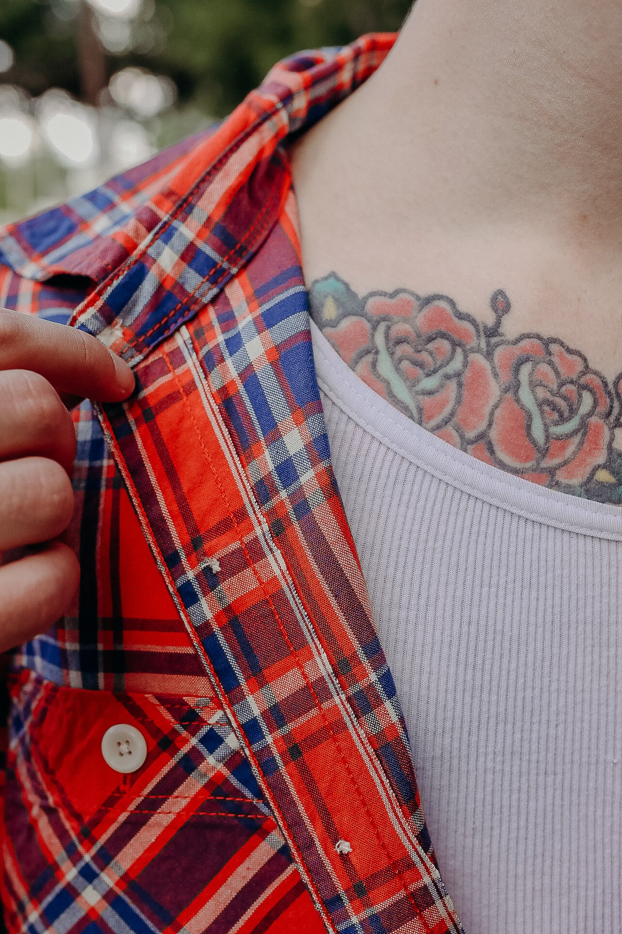 5oz Selvedge Madras Check Short Sleeve Work Shirt - Red