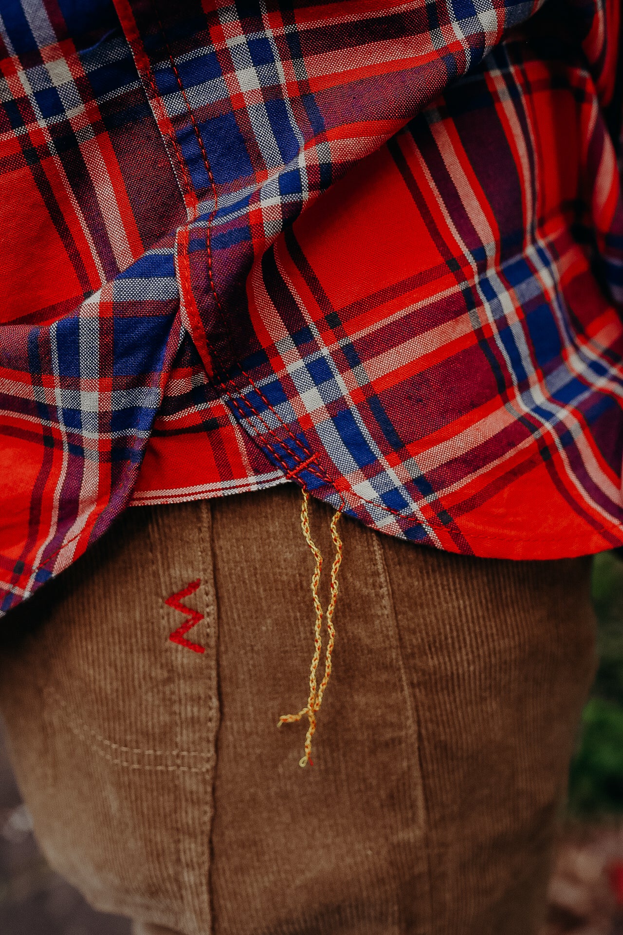 5oz Selvedge Madras Check Short Sleeve Work Shirt - Red