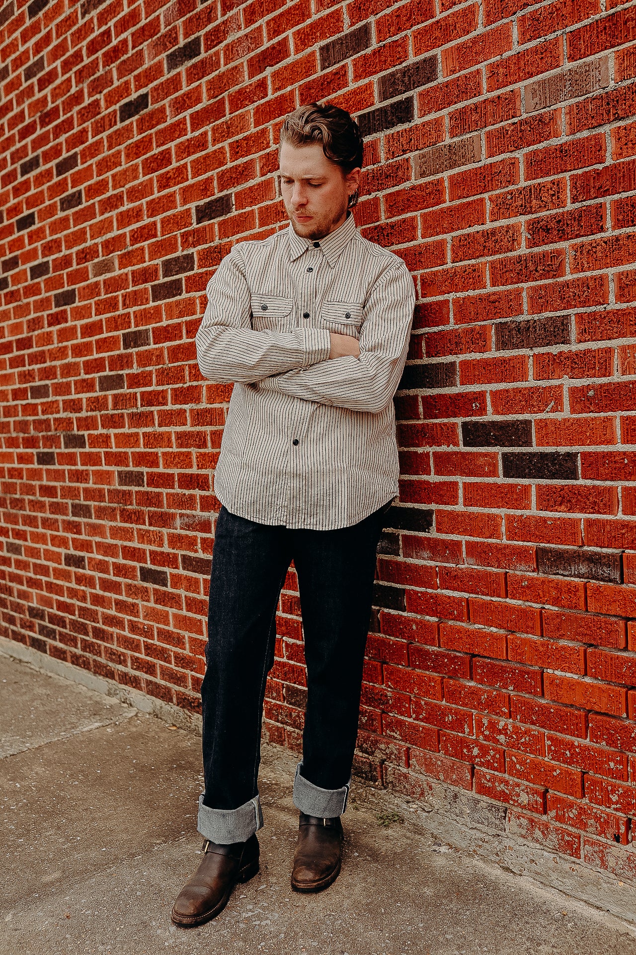 Long Sleeve Work Shirt- Dobby Stripe White (SC29146)