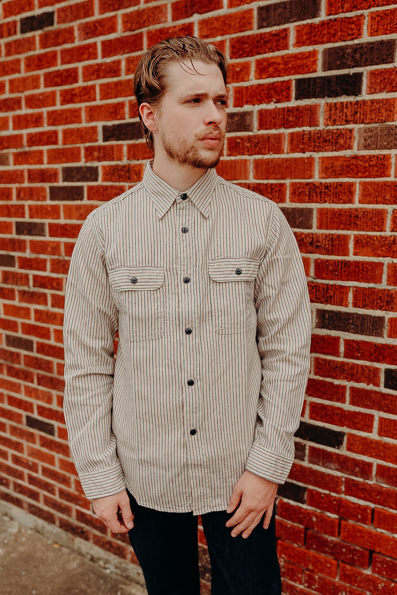 Long Sleeve Work Shirt- Dobby Stripe White (SC29146)