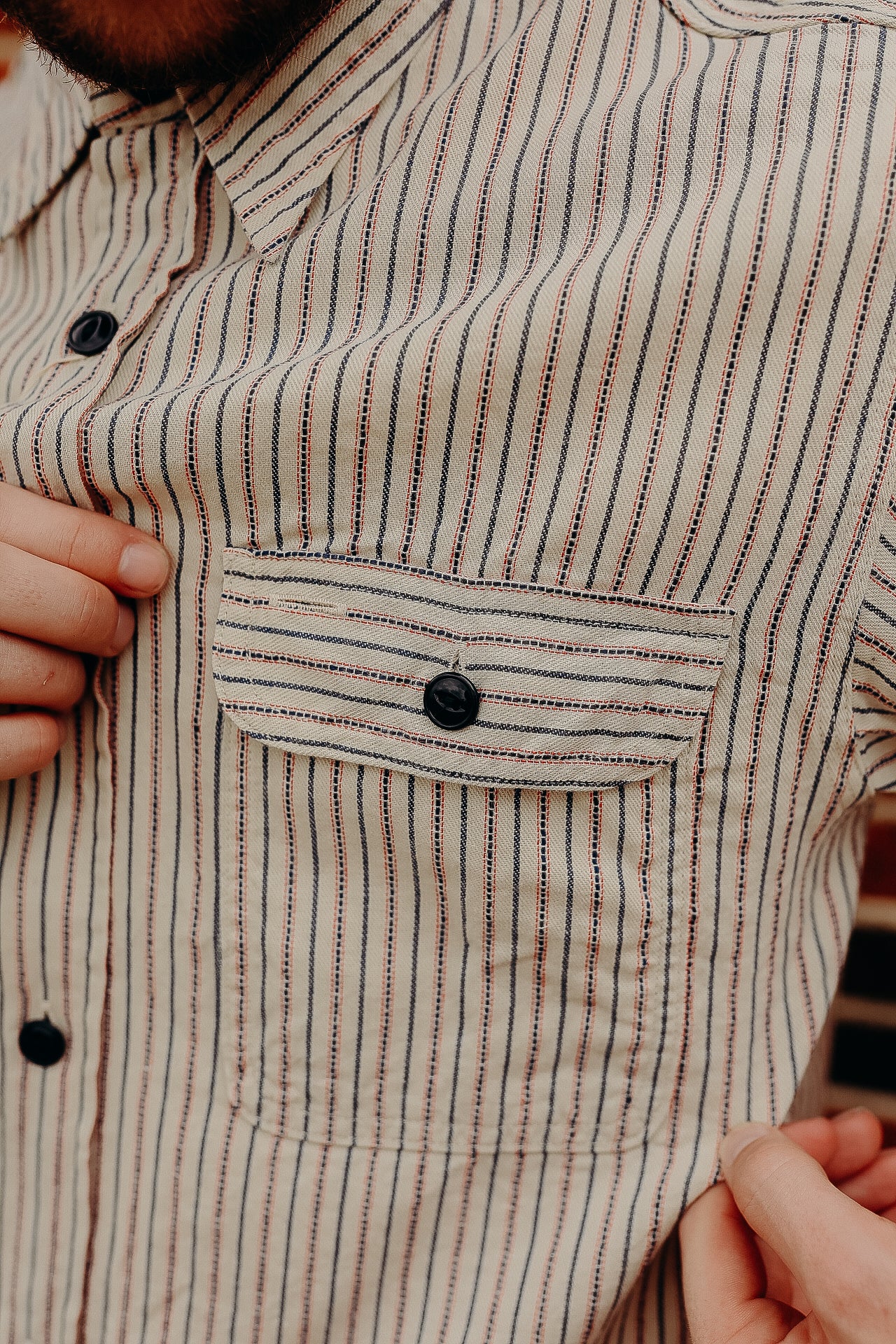 Long Sleeve Work Shirt- Dobby Stripe White (SC29146)