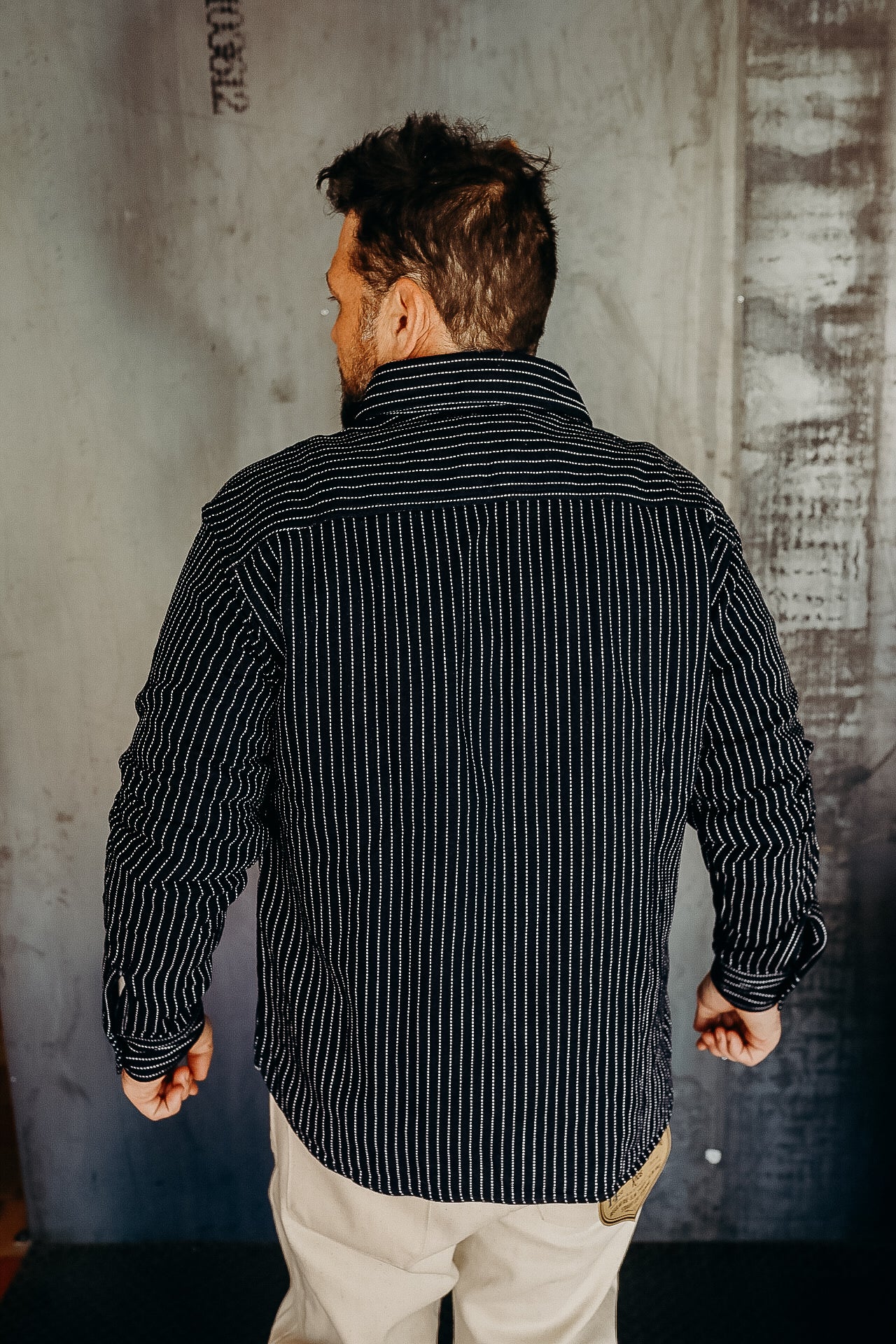 INDIGO STRIPE HEAVY FLANNEL SHIRT　