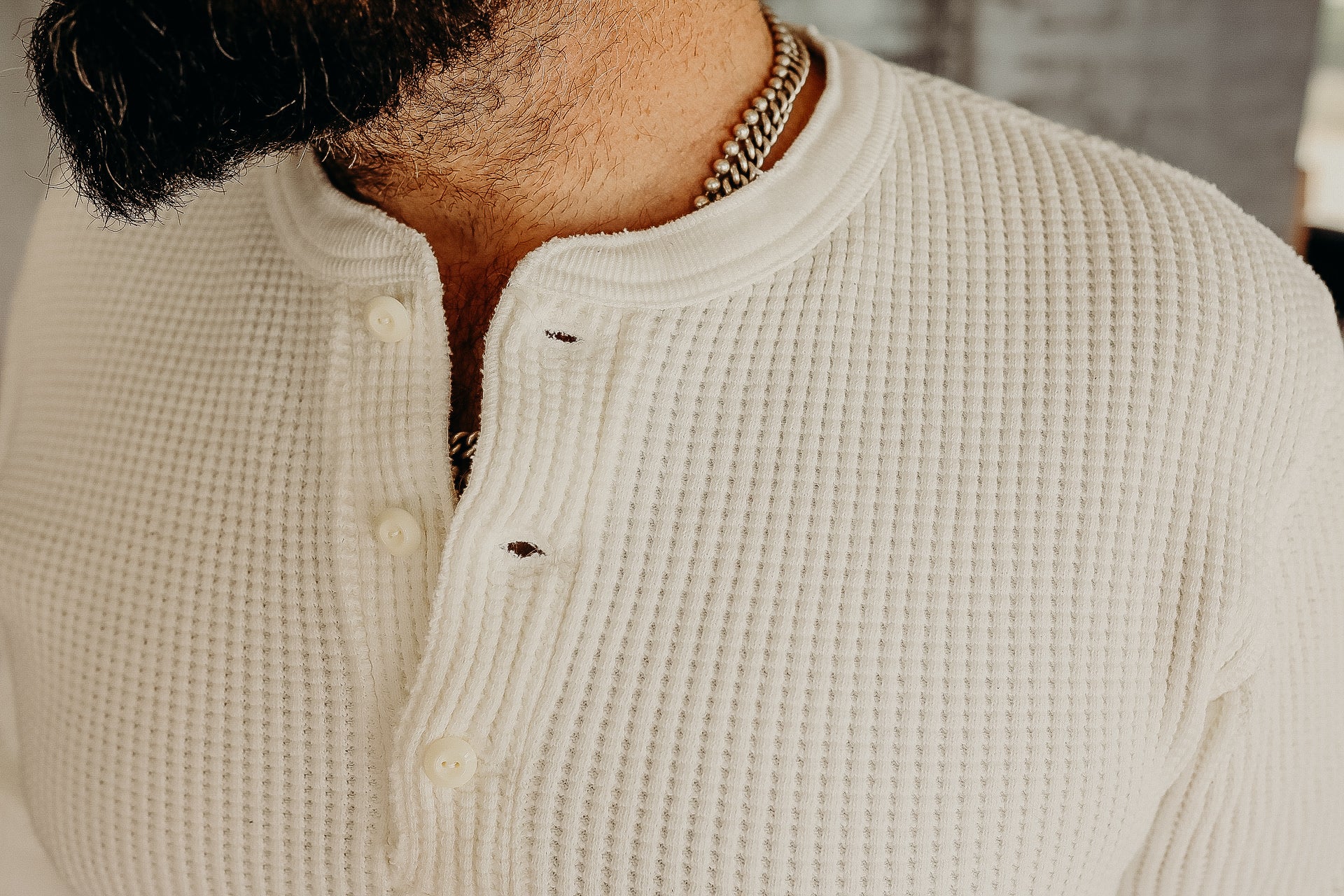 Big Waffle Thermal Henley- White