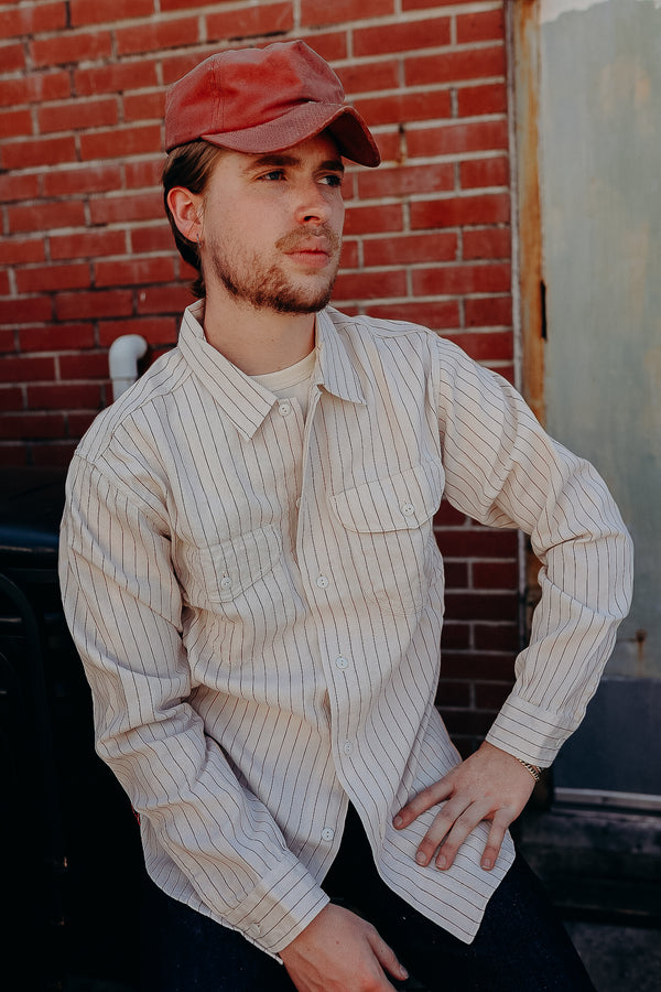 SC28652 Sugar Cane Coke Stripe Long Sleeve Work Shirt- White