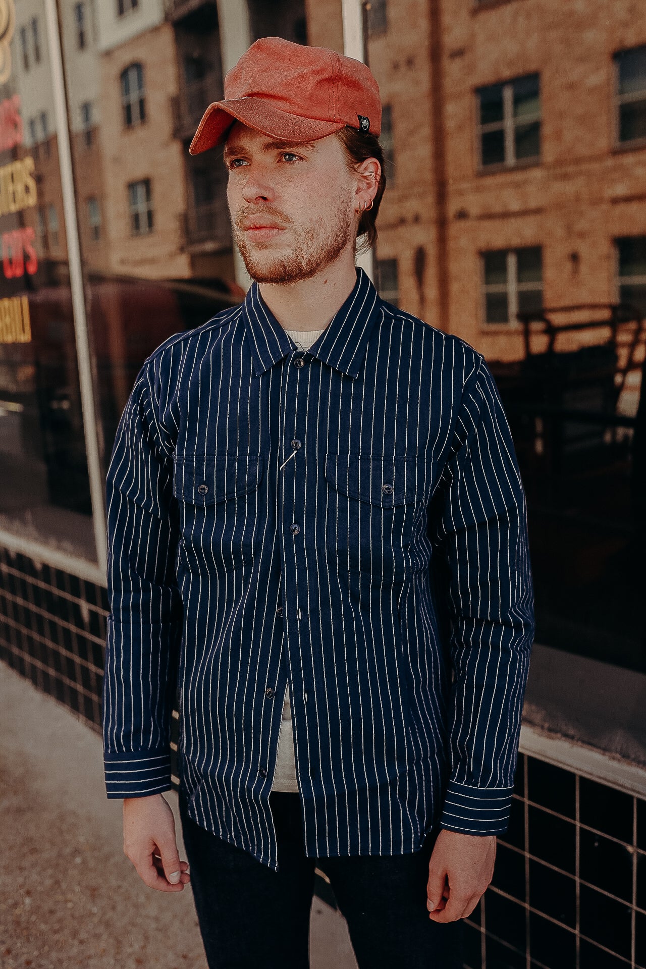 Long Sleeve Work Shirt- Coke Stripe Navy (SC28652)