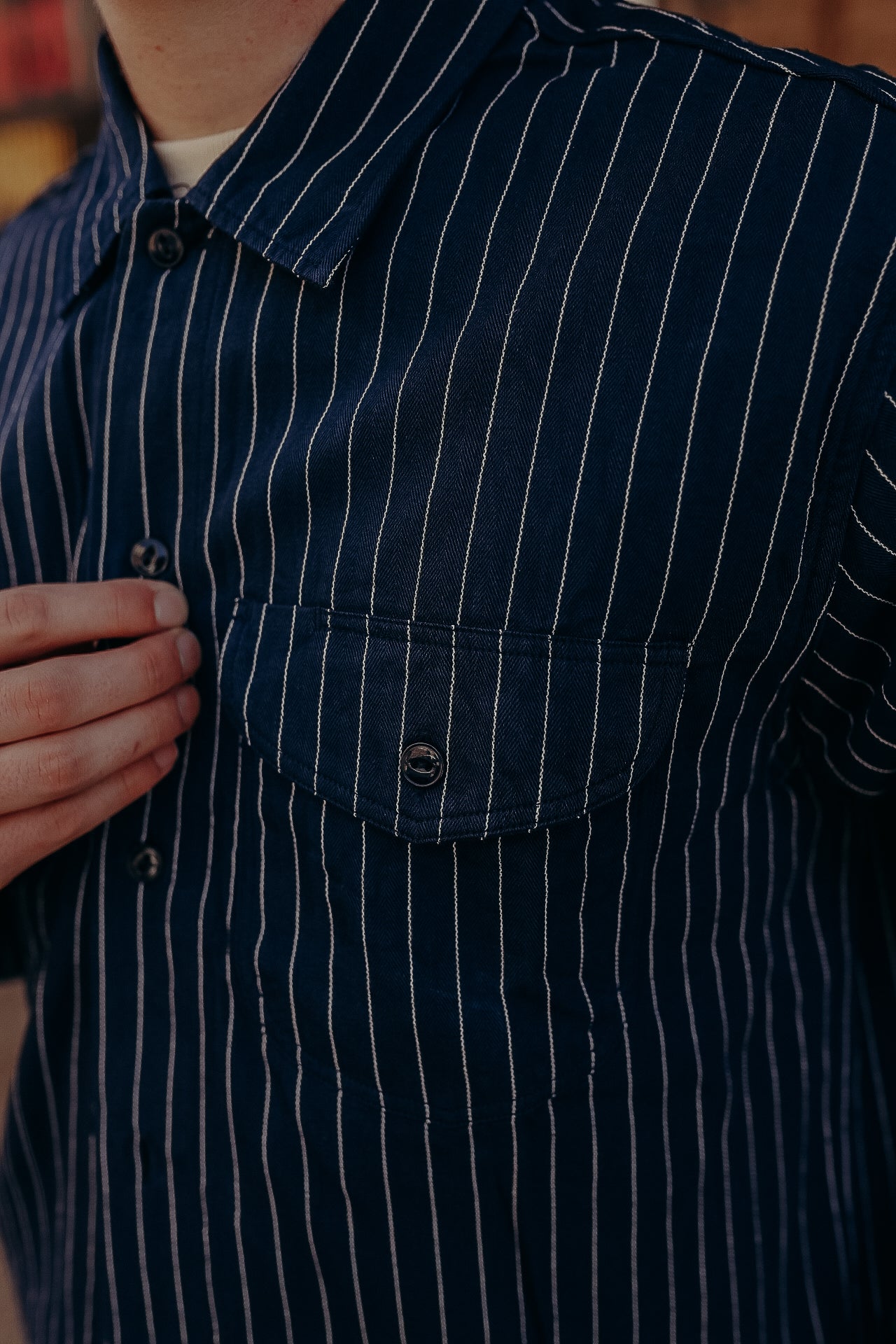 Long Sleeve Work Shirt- Coke Stripe Navy (SC28652)