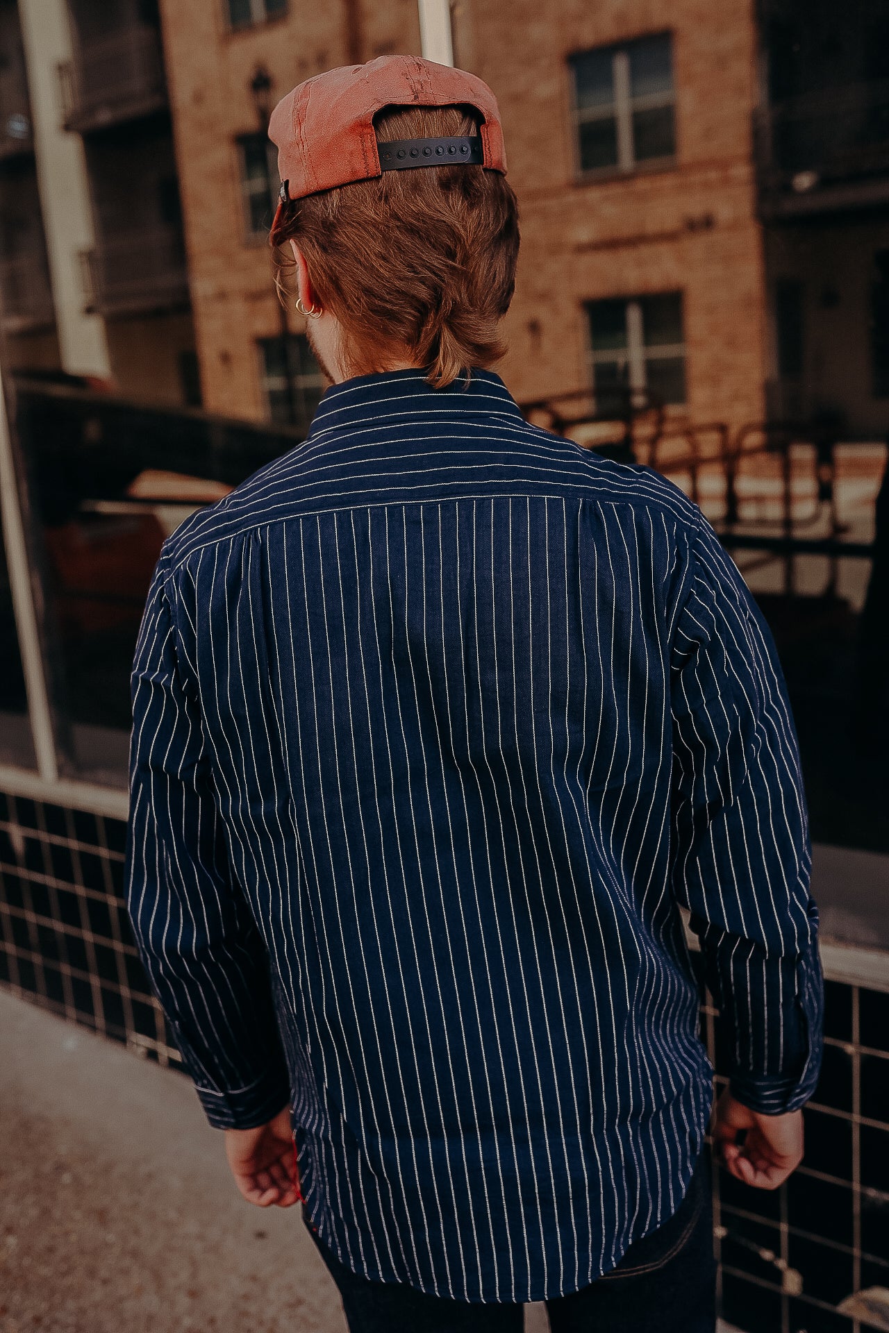 Long Sleeve Work Shirt- Coke Stripe Navy (SC28652)