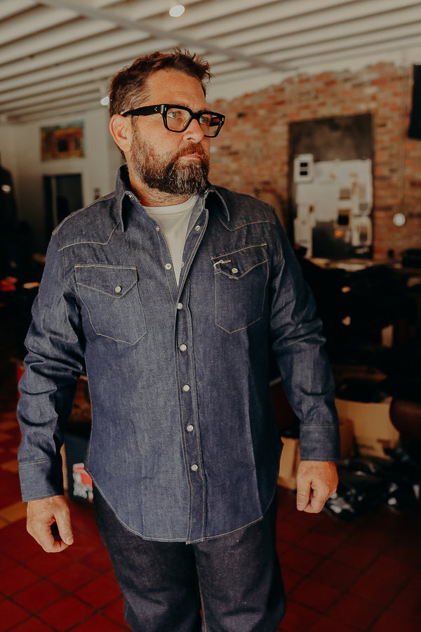 SC28190 Sugar Cane Long Sleeve Denim Western Shirt- Indigo