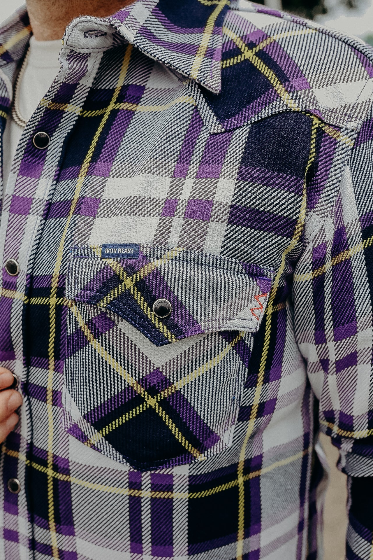 9oz Selvedge American Check Western Shirt - Purple IHSH-390-PUR