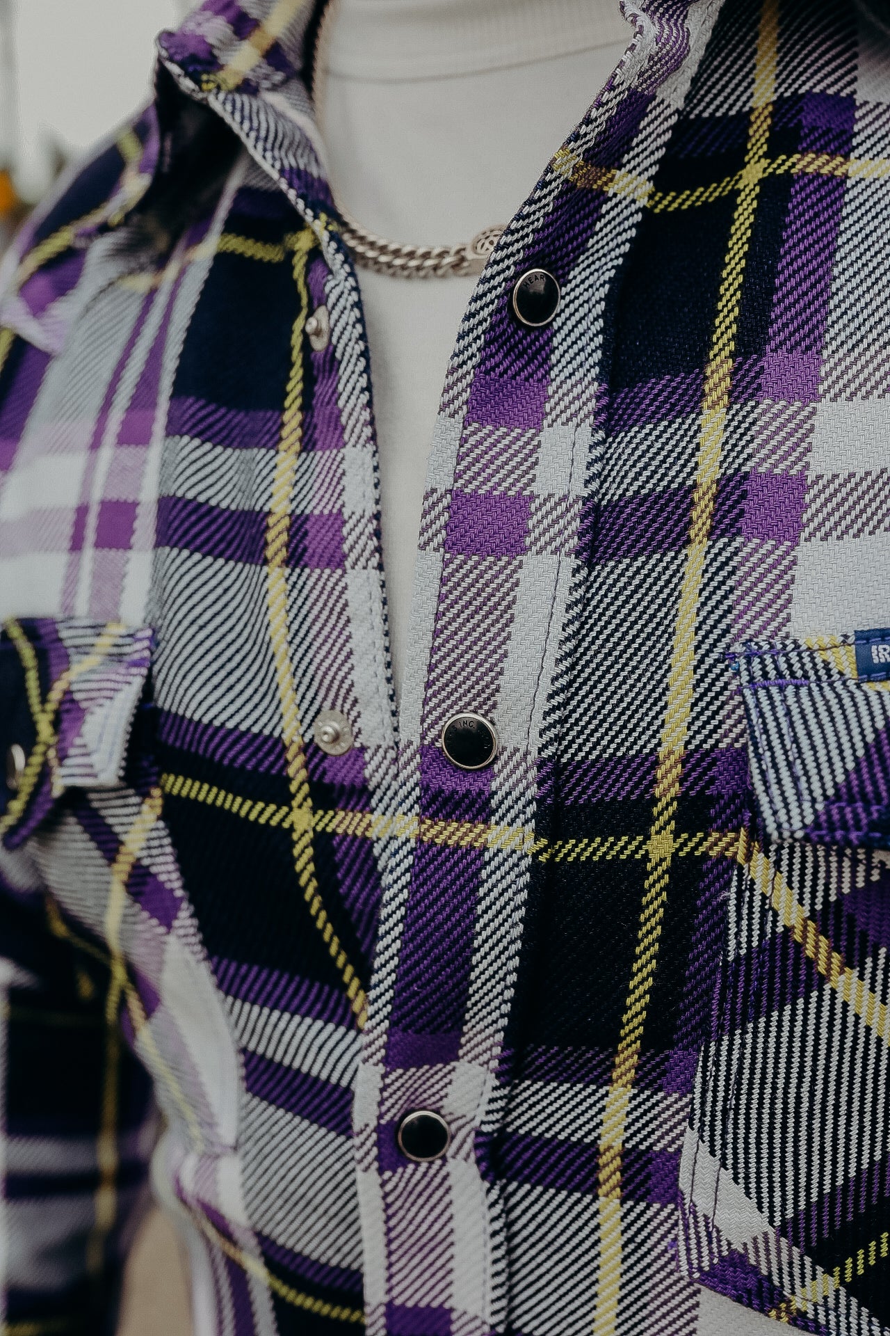 9oz Selvedge American Check Western Shirt - Purple IHSH-390-PUR