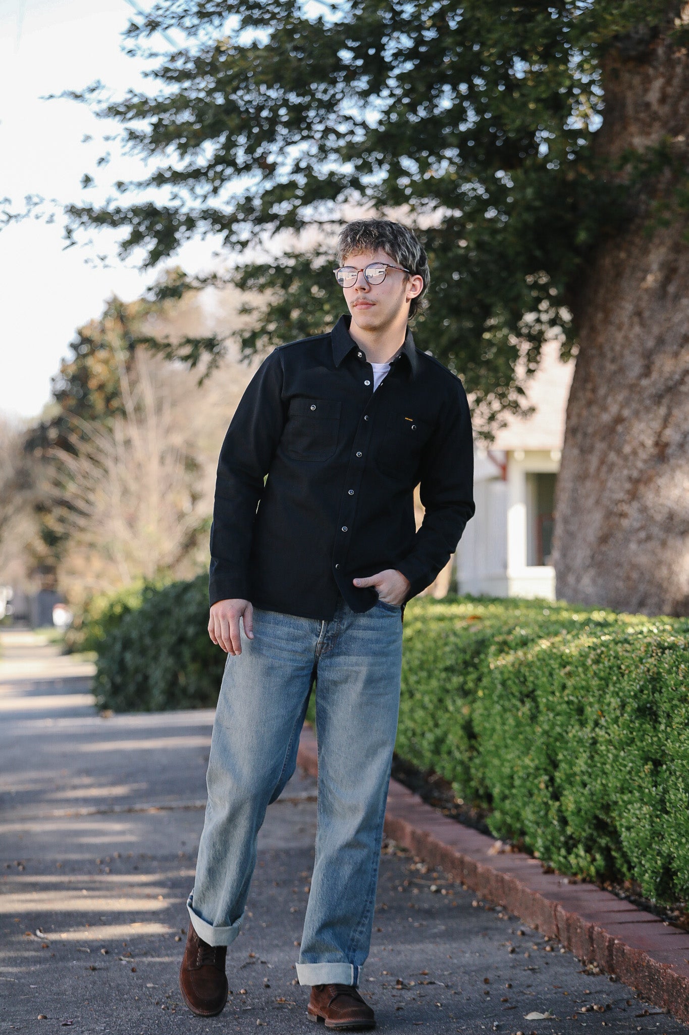 IHSH-338-BLK Iron Heart 12oz Selvedge Denim Work Shirt With Snaps