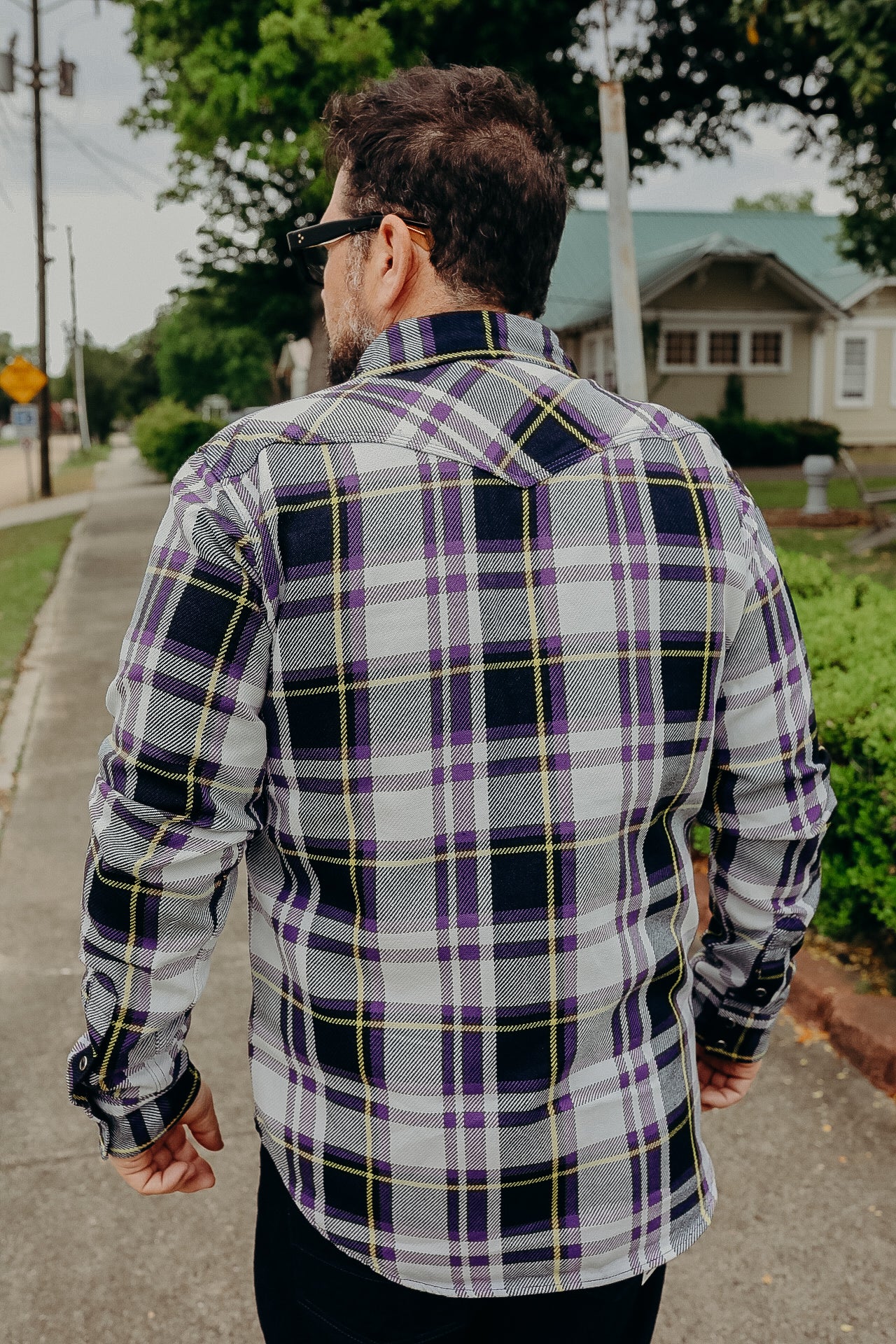 9oz Selvedge American Check Western Shirt - Purple IHSH-390-PUR