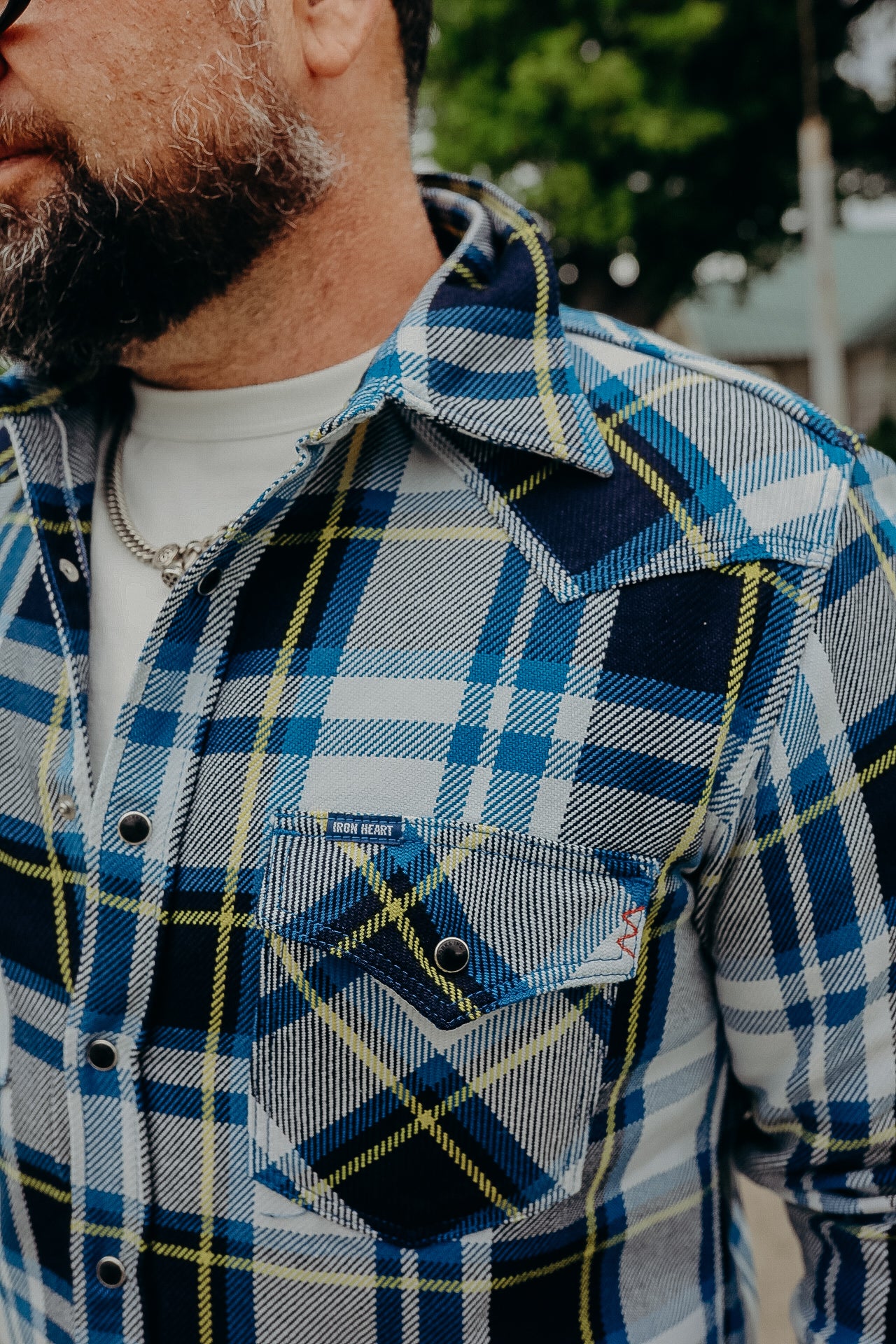 9oz Selvedge American Check Western Shirt - Blue IHSH-390-BLU