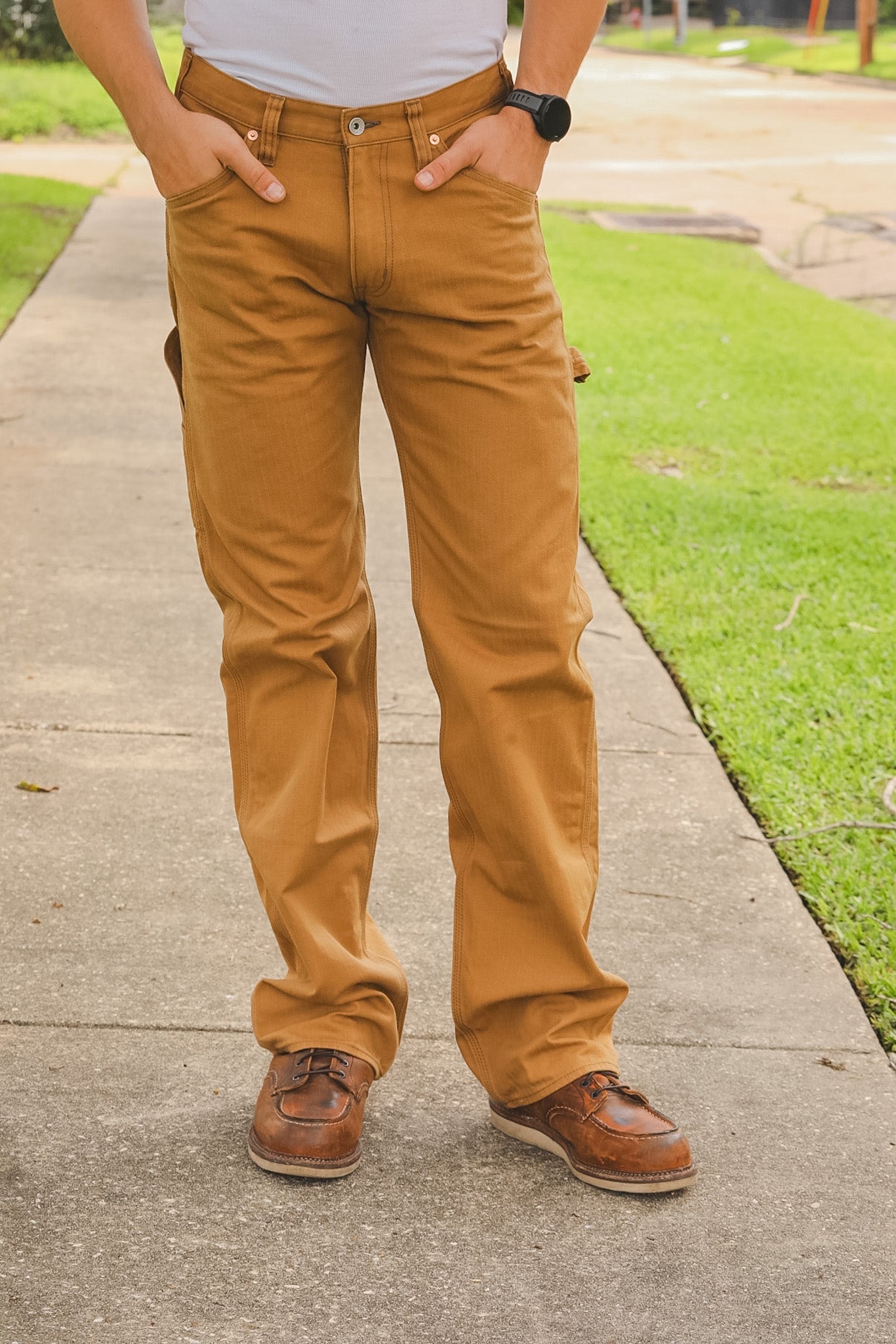 IH-831-BRN Iron Heart 10oz Herringbone Painter's Pants - Brown