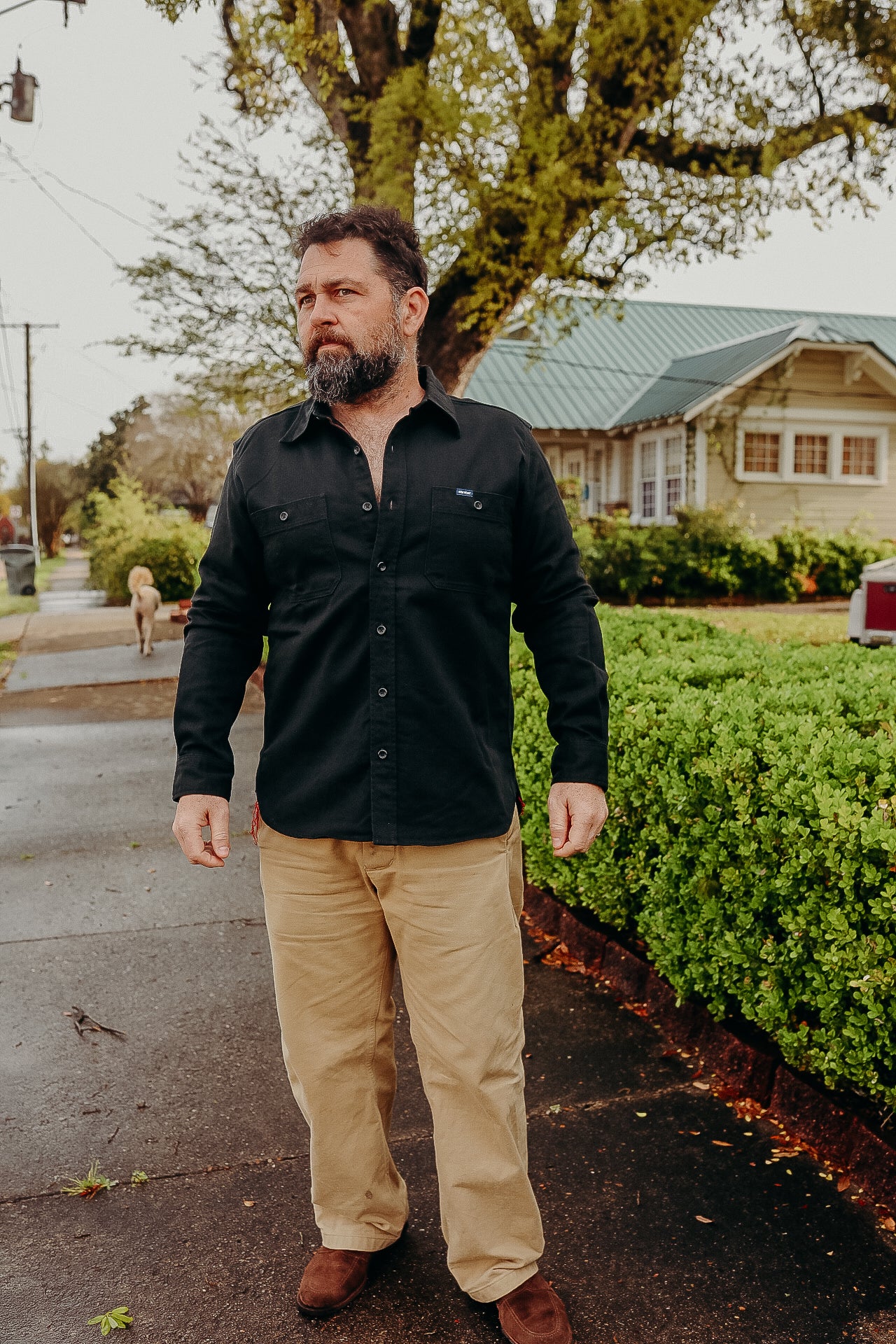 9oz Cotton Linen Work Shirt - Black IHSH-414-BLK