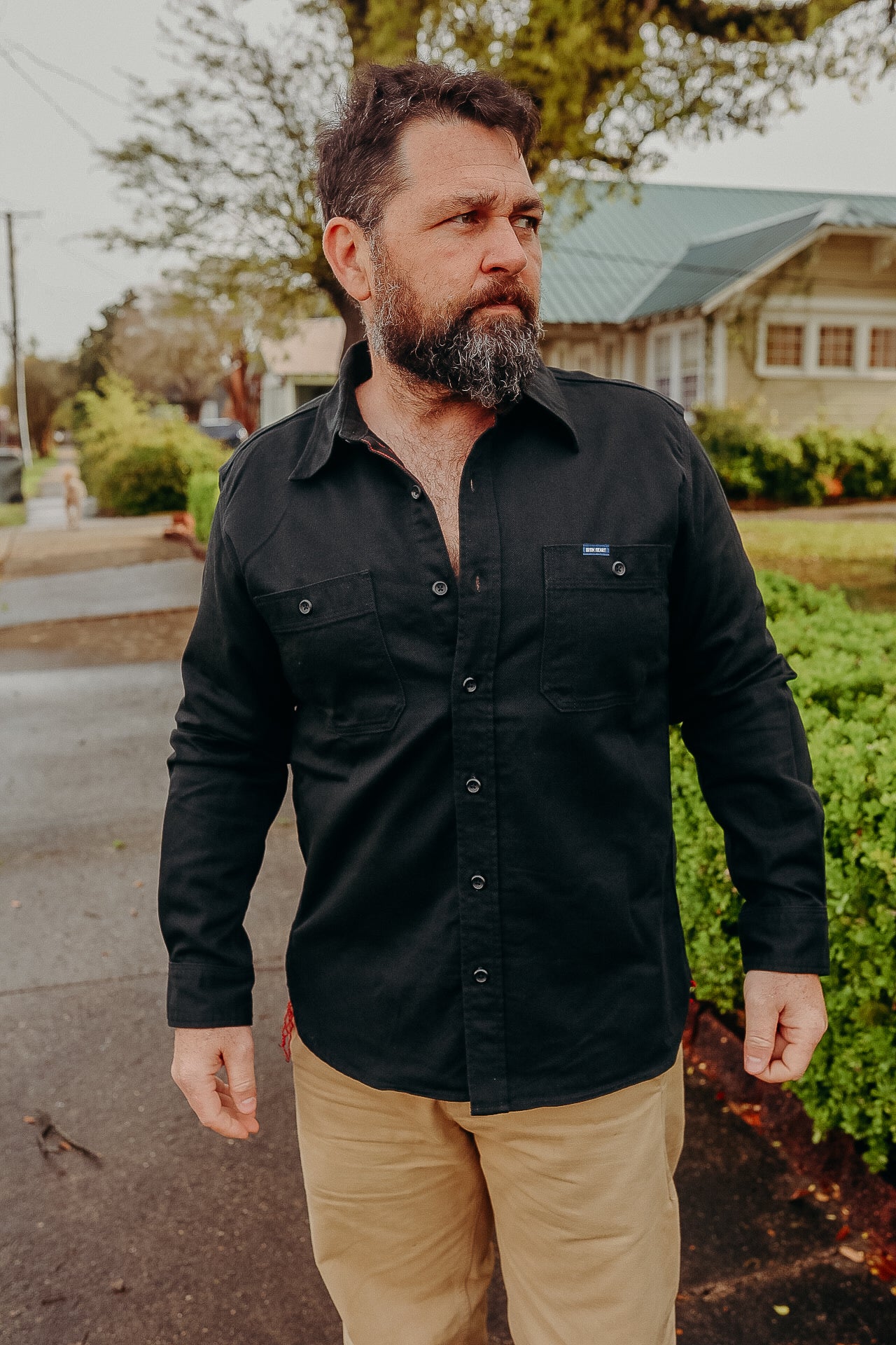 9oz Cotton Linen Work Shirt - Black IHSH-414-BLK