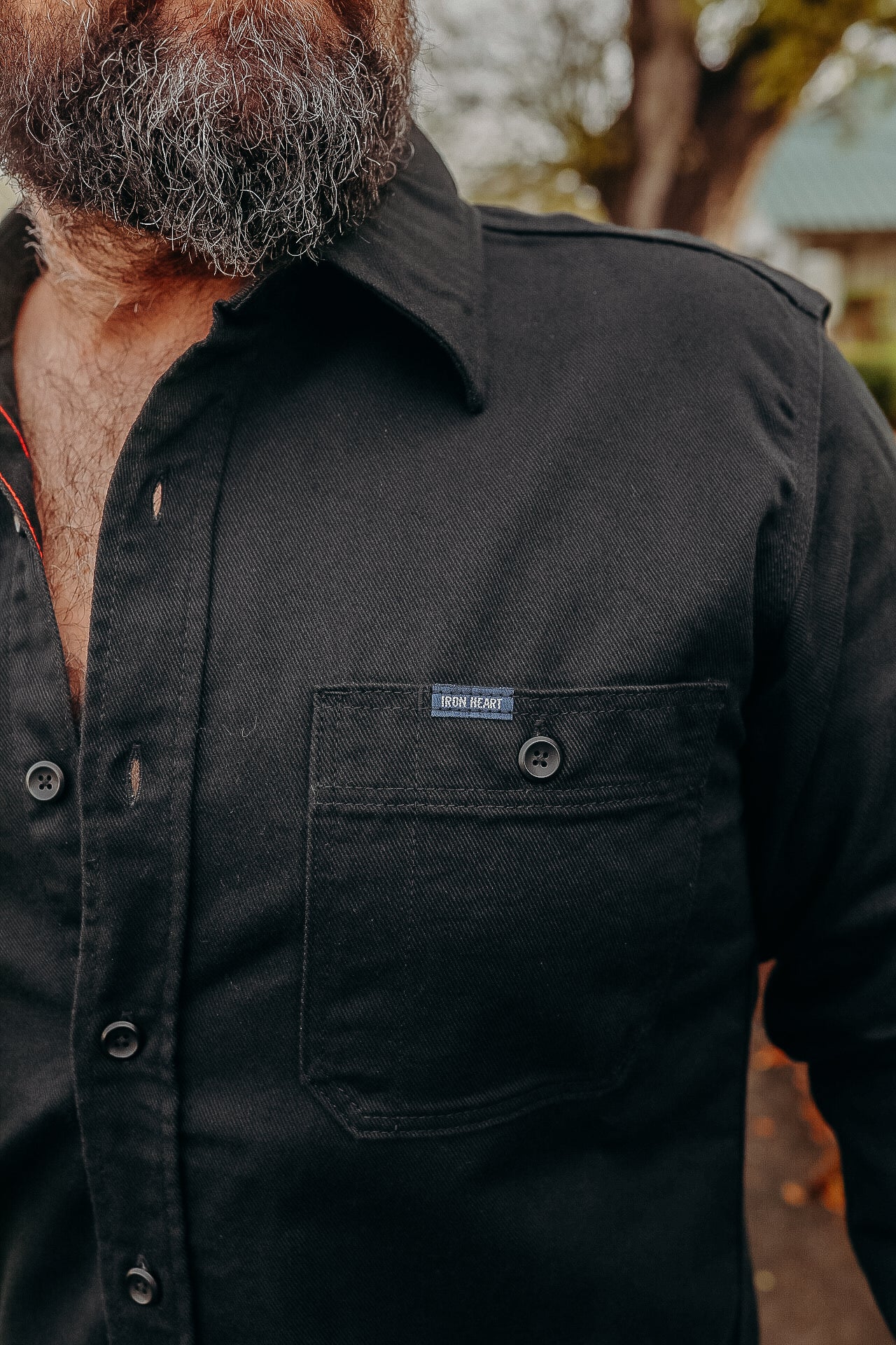 9oz Cotton Linen Work Shirt - Black IHSH-414-BLK