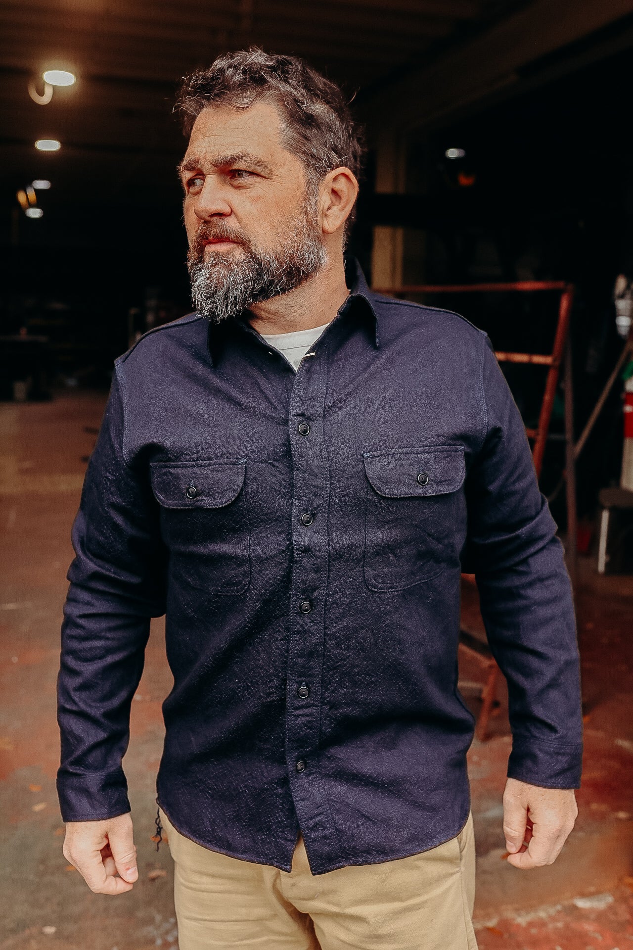 Indigo Snake Jacquard Work Shirt- Indigo (SSS25-01W)