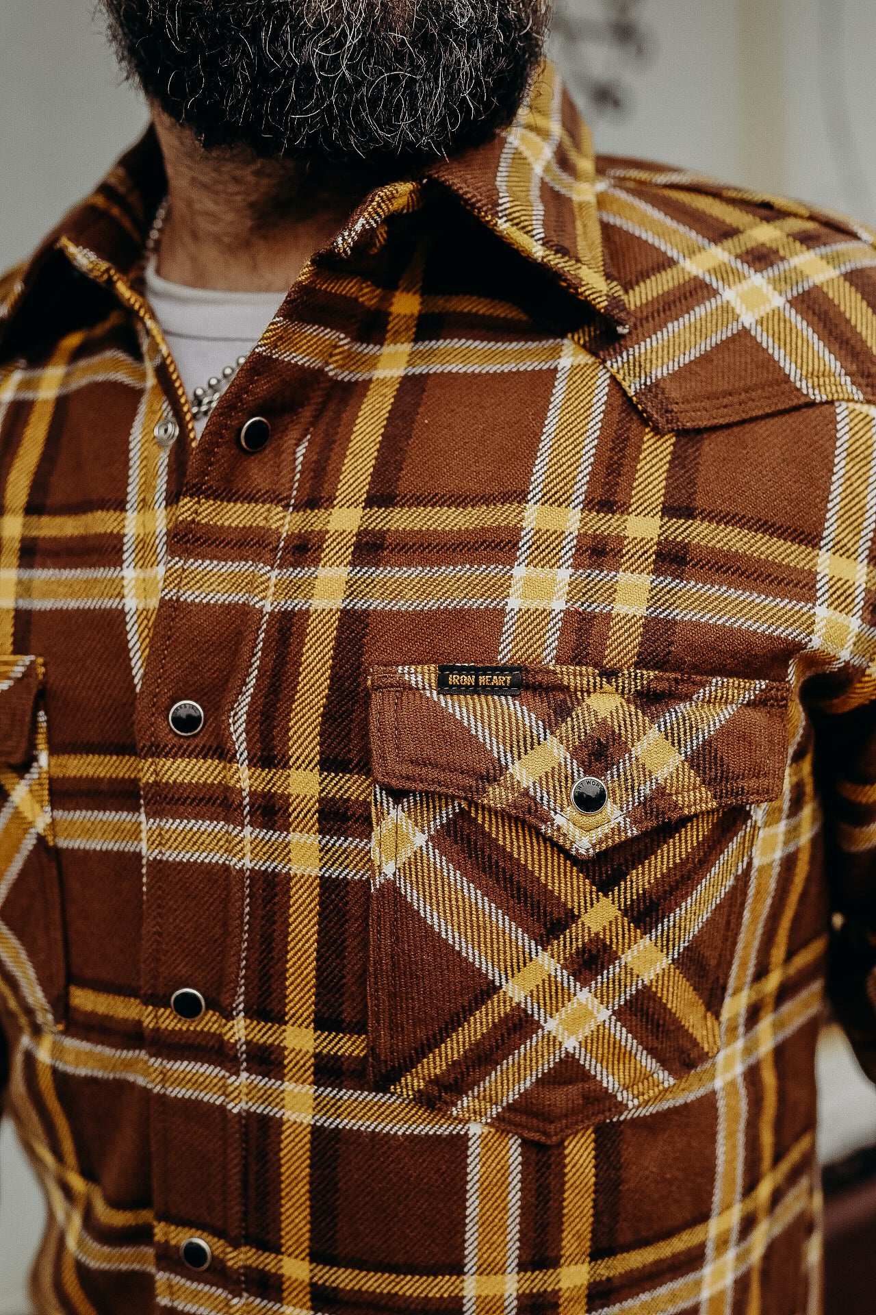 Ultra Heavy Flannel Crazy Check Western Shirt - Brown