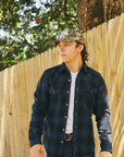 Ultra Heavy Flannel Ombré Check Western Shirt - Navy/Black IHSH-264-NAV