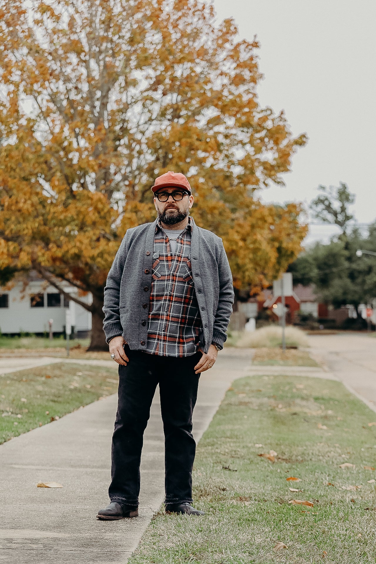 12oz Slubby Heavy Flannel Herringbone Check Western Shirt - Grey