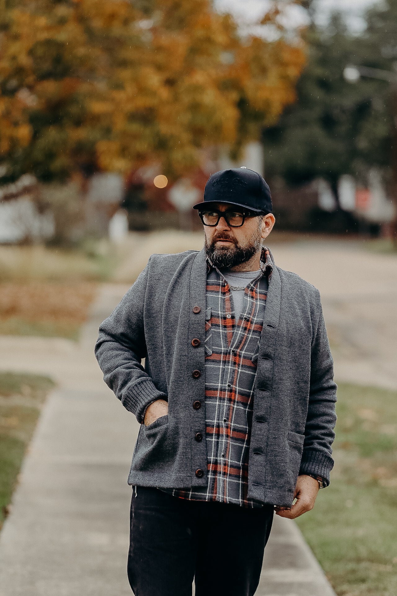 12oz Slubby Heavy Flannel Herringbone Check Western Shirt - Grey