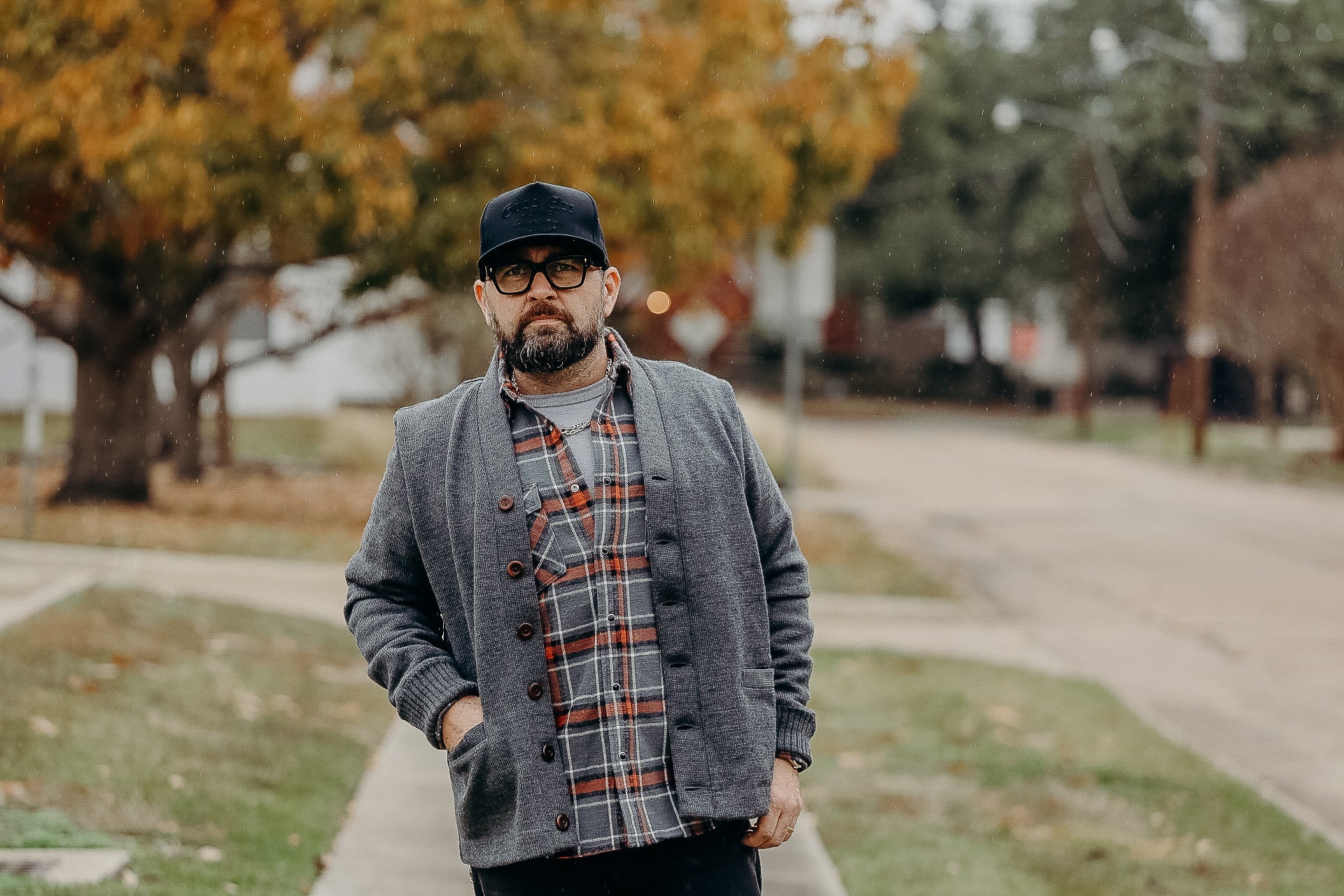 12oz Slubby Heavy Flannel Herringbone Check Western Shirt - Grey