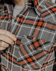 12oz Slubby Heavy Flannel Herringbone Check Western Shirt - Grey