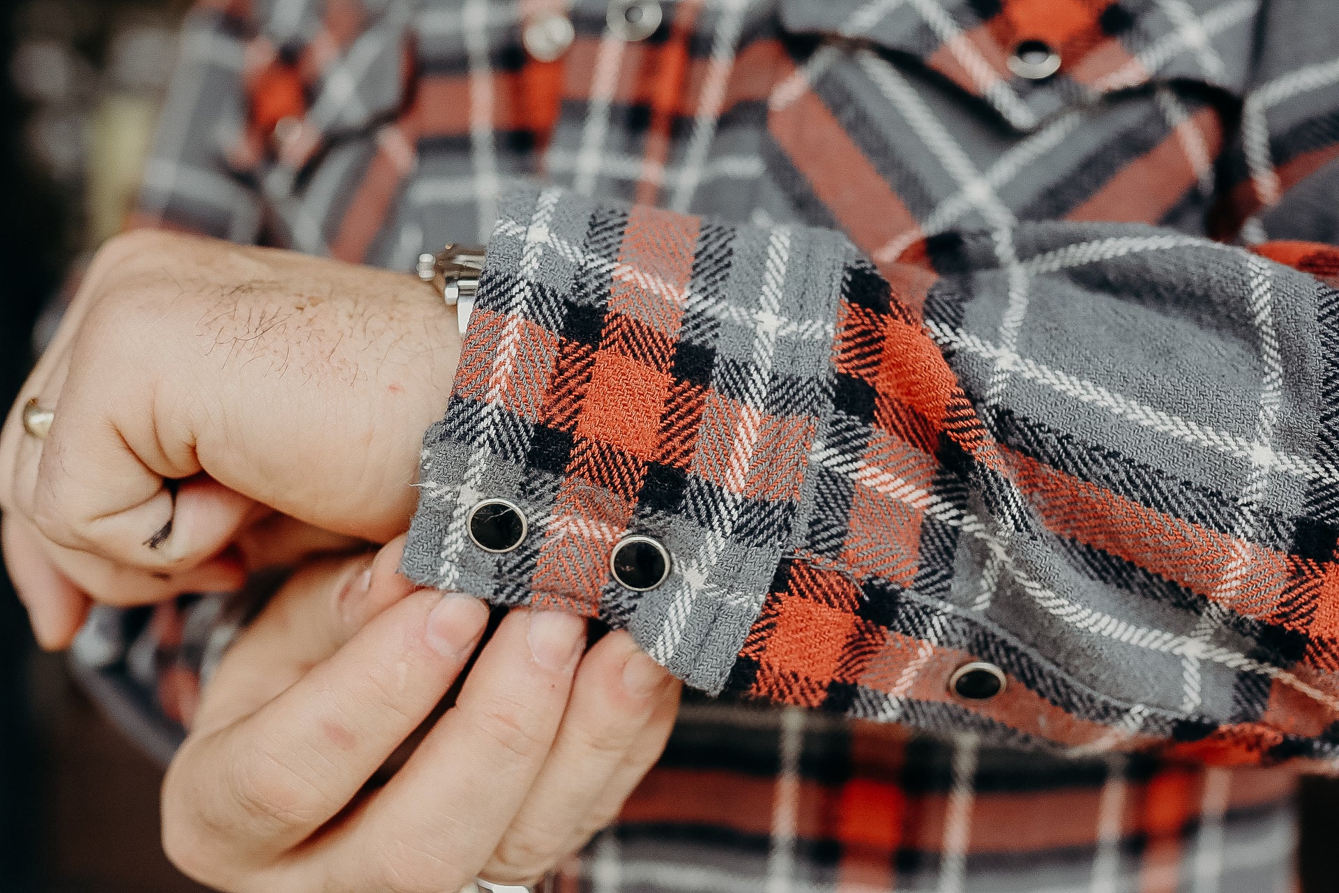 12oz Slubby Heavy Flannel Herringbone Check Western Shirt - Grey