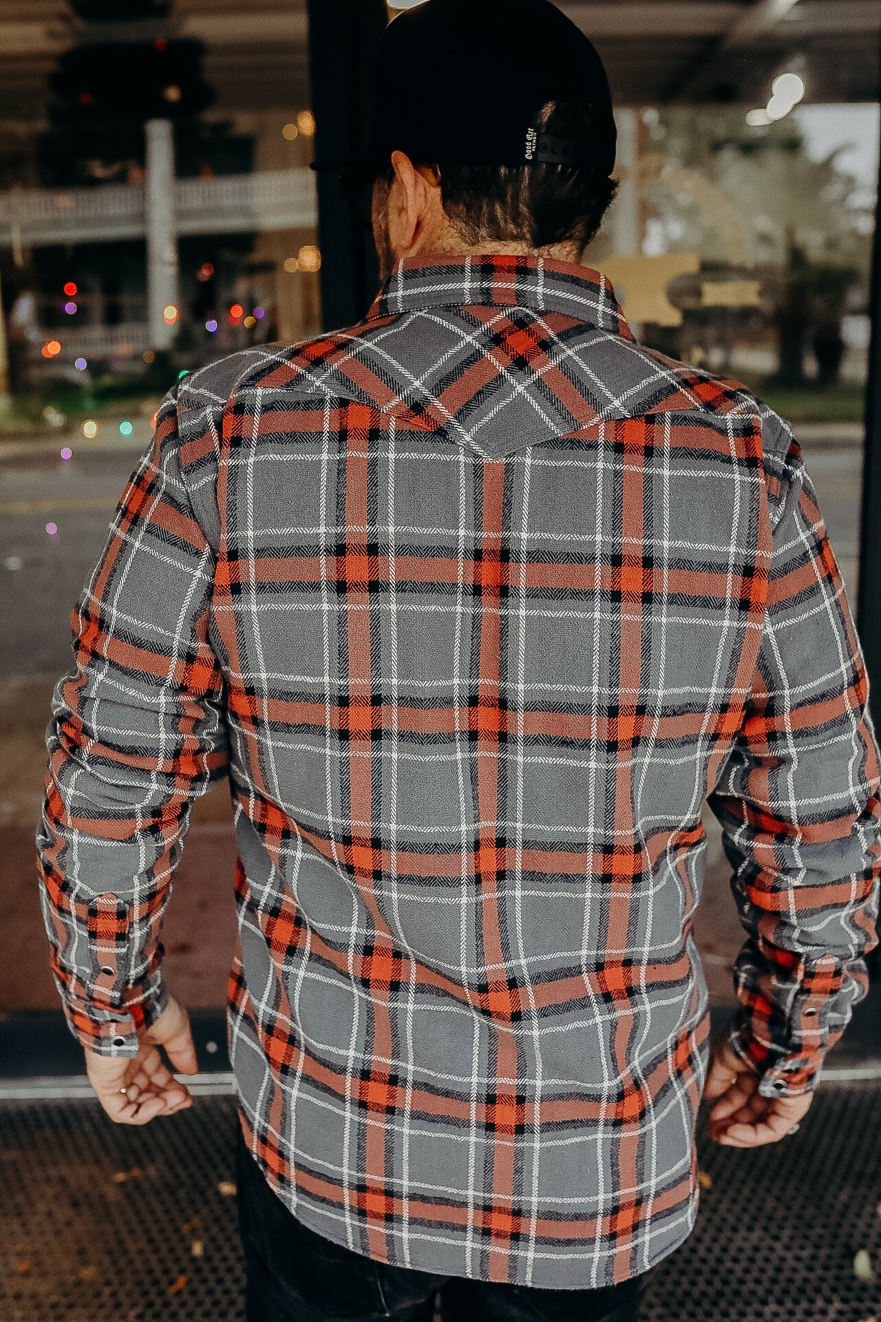 12oz Slubby Heavy Flannel Herringbone Check Western Shirt - Grey