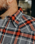 12oz Slubby Heavy Flannel Herringbone Check Western Shirt - Grey